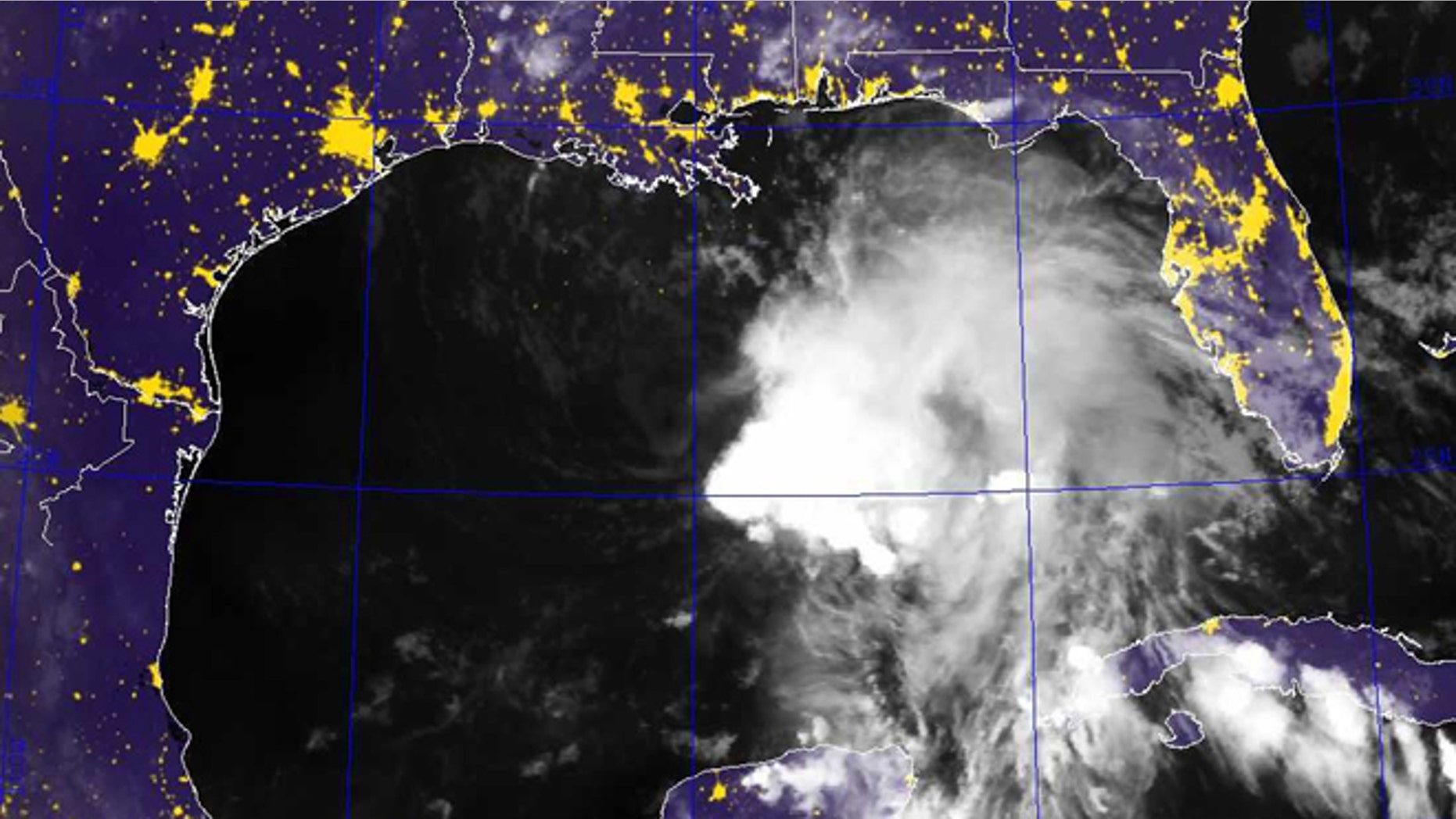 This image provided by the Naval Research Laboratory shows a infrared satellite image taken at 7:40 p.m. EDT Friday Oct. 4, 2013 of Tropical Storm Karen. Karen continued losing strength Saturday as it headed toward the central Gulf Coast, but forecasters were still expecting it to bring significant rain and potential flooding to low-lying areas. The National Hurricane Center reported at 2 a.m. Saturday that Karen's maximum sustained winds had dropped to 40 mph, making it a weak tropical storm. The storm was moving west-northwest at 10 mph to 15 mph. Forecasters say there is a slight chance of strengthening before making landfall. (AP Photo/Naval Research Laboratory)