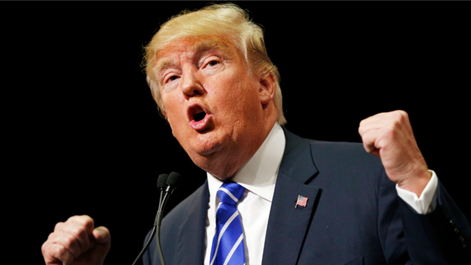 Republican presidential candidate Donald Trump speaks at a rally Thursday, Oct. 8, 2015, in Las Vegas.
