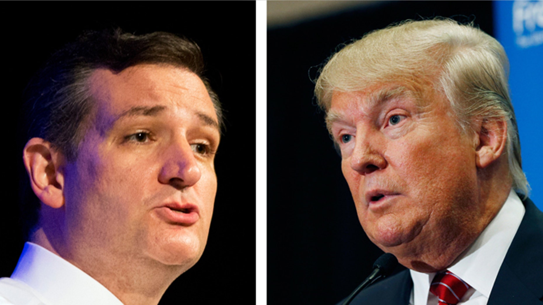FILE - This two picture combo of file photos shows Republican presidential candidate, Sen. Ted Cruz, R-Texas, left, and Donald Trump. Two of the most outspoken Republican presidential candidates on illegal immigration, Cruz and Trump, are set to talk. Cruz, who requested the Wednesday meeting, told reporters at the Capitol that Trump "is bringing a bold, brash voice to this presidential race." (AP Photo/File)