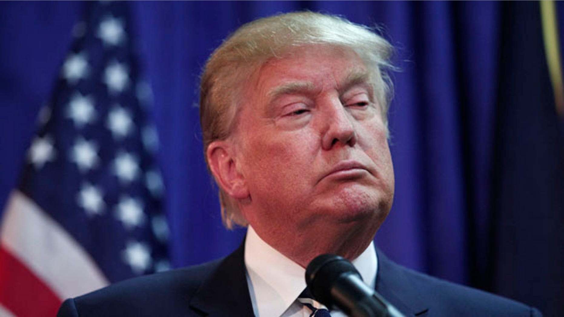 BIRCH RUN, MI - AUGUST 11: Republican presidential candidate Donald Trump speaks at a press conference before delivering the keynote address at the Genesee and Saginaw Republican Party Lincoln Day Event August 11, 2015 in Birch Run, Michigan. This is Trump's first campaign event since his Republican debate last week. (Photo by Bill Pugliano/Getty Images)