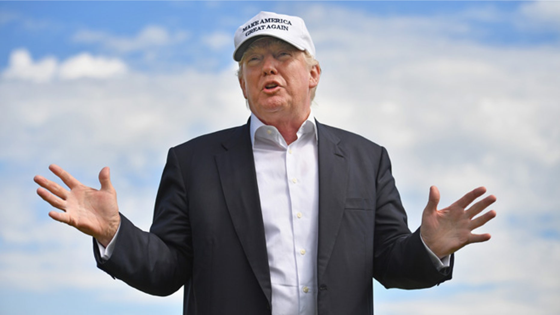 ABERDEEN, SCOTLAND - JUNE 25: Presumptive Republican nominee for US president Donald Trump visits Trump International Golf Links on June 25, 2016 in Aberdeen, Scotland. The US presidential hopeful was in Scotland for the reopening of the refurbished Open venue golf resort Trump Turnberry which has undergone an eight month refurbishment as part of an investment thought to be worth in the region of two hundred million pounds. (Photo by Jeff J Mitchell/Getty Images)