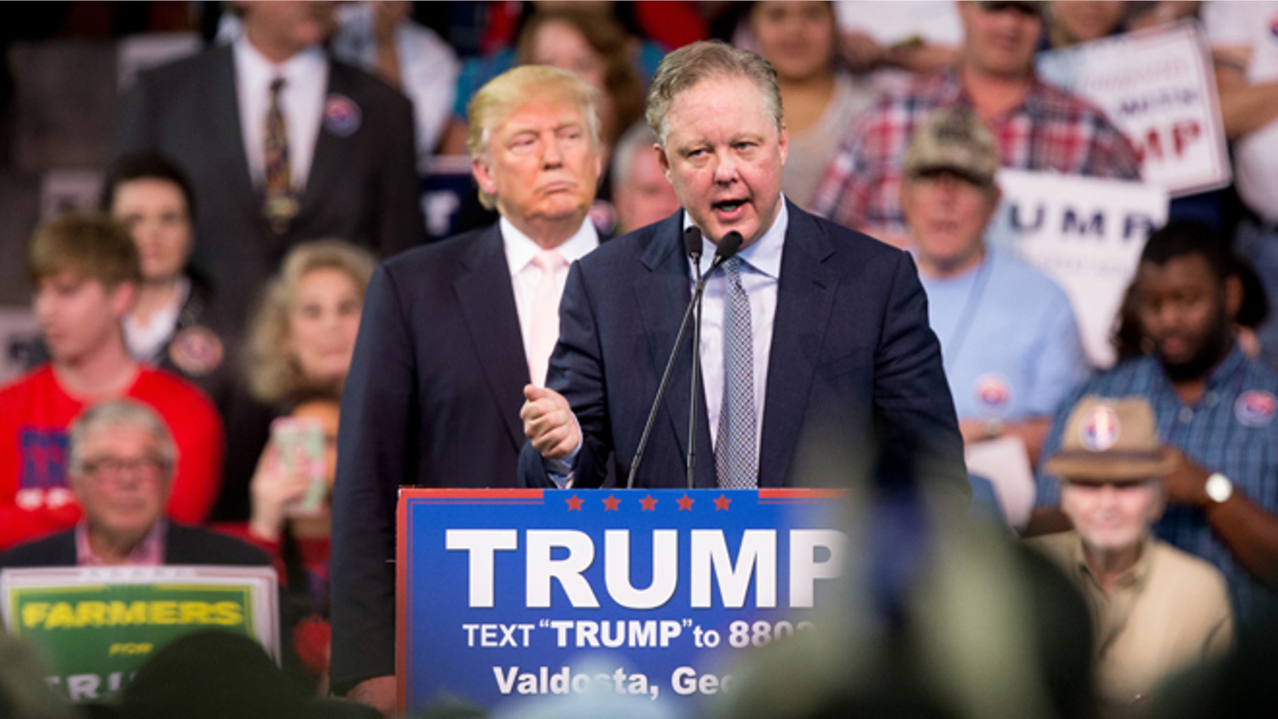NASCAR Chairman Brian France at a rally for Trump at Valdosta State University on Feb. 29, 2016.