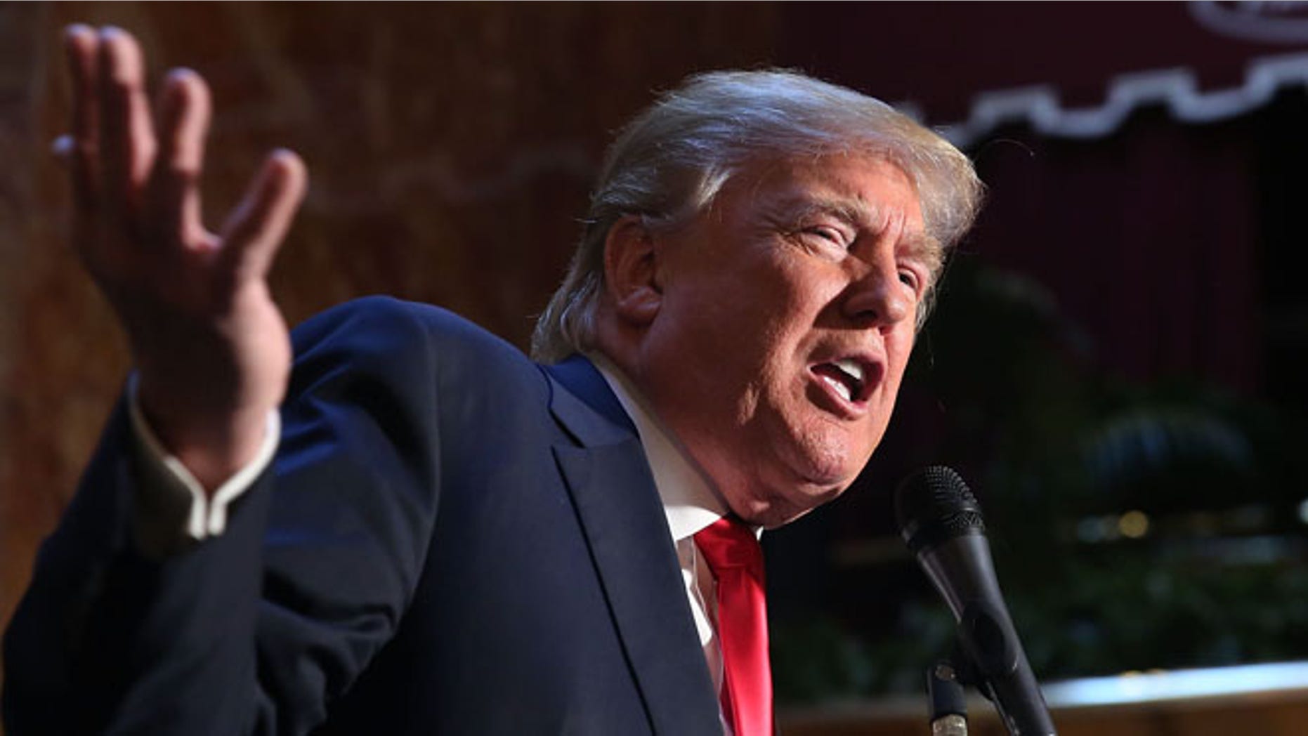 NEW YORK, NY - NOVEMBER 03: Republican presidential candidate Donald Trump speaks at a news conference before a public signing for his new book "Crippled America: How to Make America Great Again," at the Trump Tower Atrium on November 3, 2015 in New York City. According to a new poll, Ben Carson, the retired neurosurgeon, has pulled ahead of Trump with 29% of Republican primary voters. (Photo by Spencer Platt/Getty Images)