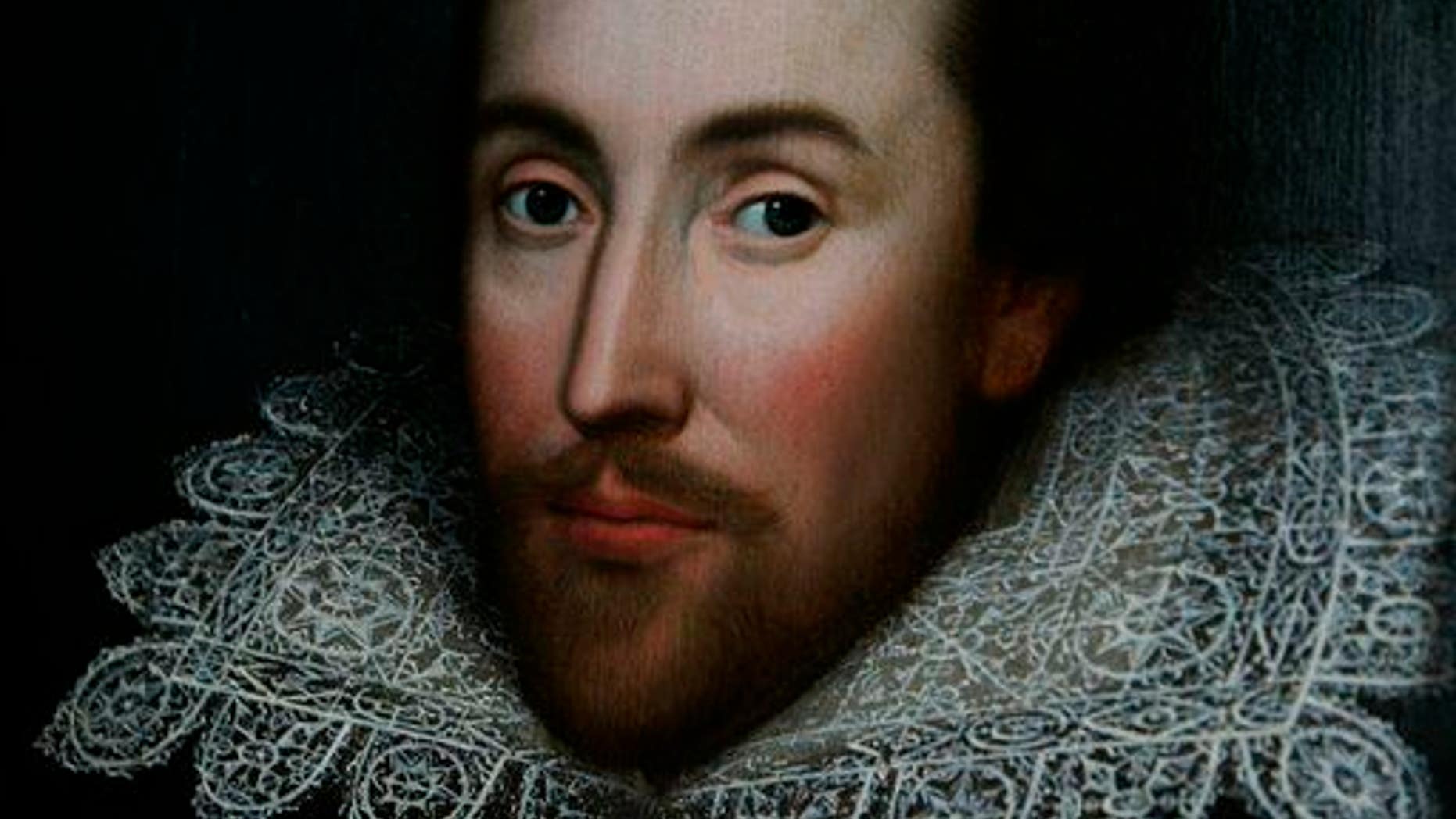 A detail of a portrait of William Shakespeare, presented by the Shakespeare Birthplace trust, is seen in central London, Monday March 9, 2009.