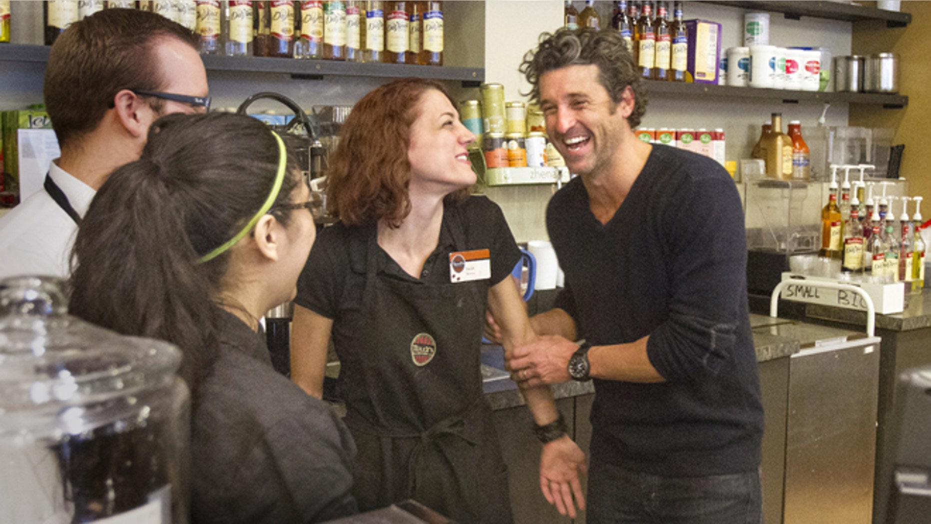 Jan. 4, 2013: Patrick Dempsey meets the staff at the Tully's Coffee in Seattle.