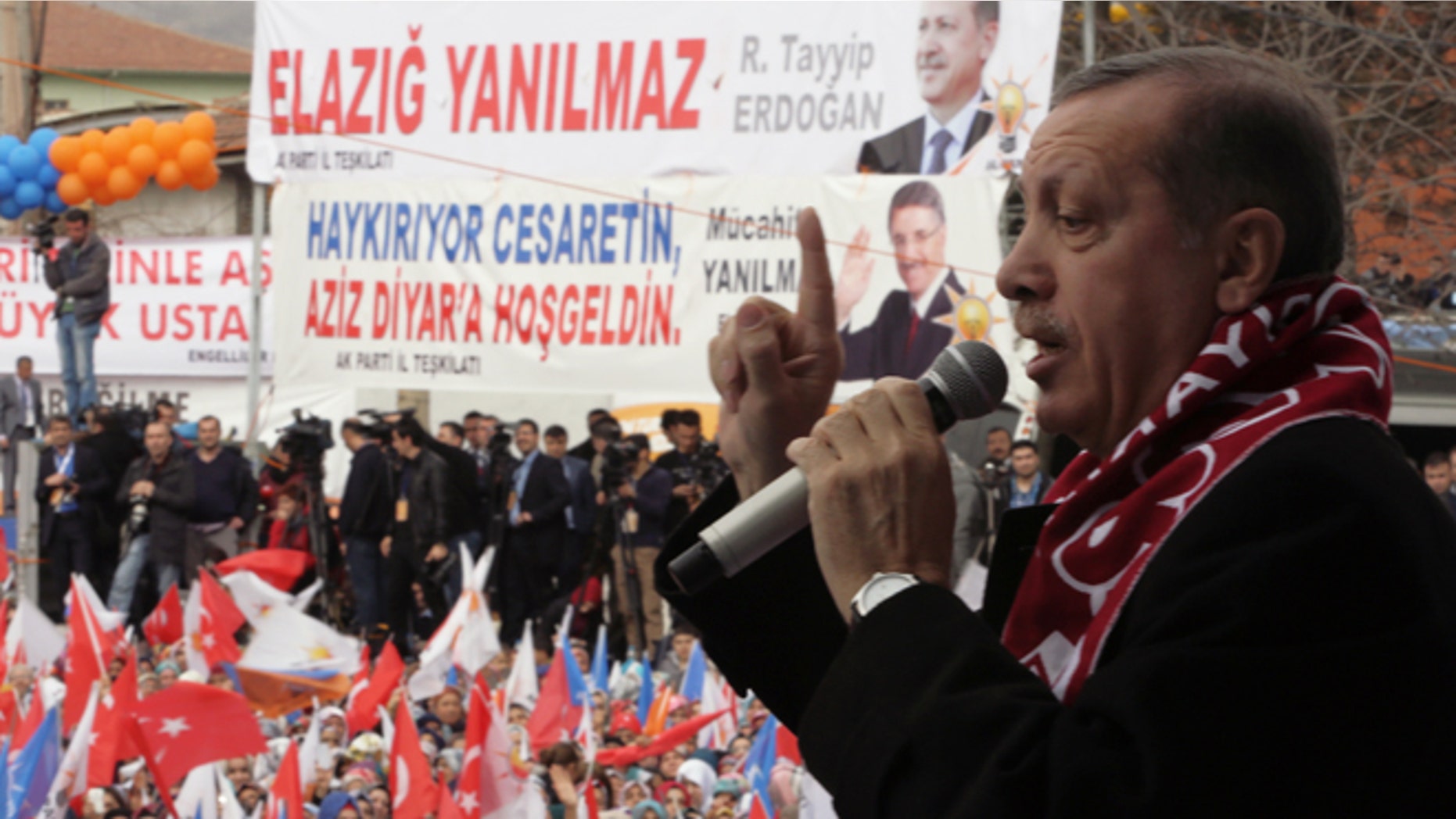 March 6, 2014: Turkish Prime Minister Recep Tayyip Erdogan addresses a rally of his Justice and Development Party in Elazig, Turkey. Turkey will hold nationwide municipality elections on March 30, 2014.