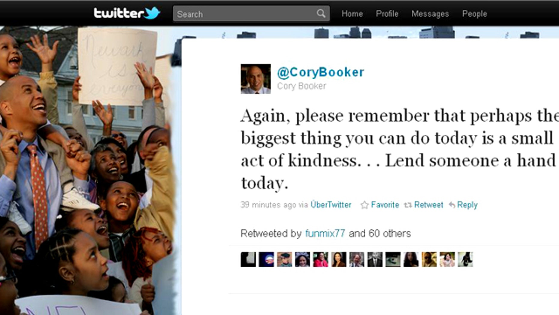 Newark mayor Cory Booker has won high marks for his hands-on response to the blizzard, notably across micro-blogging website Twitter.