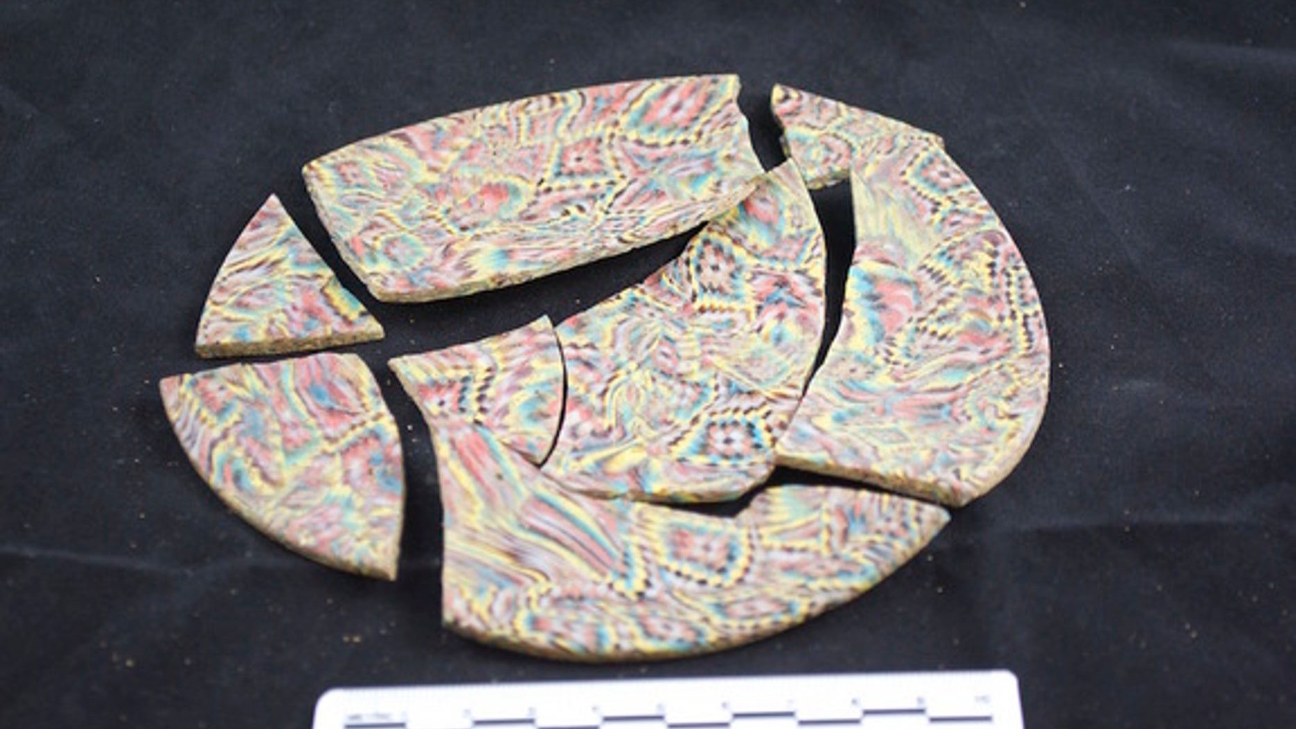 A glass mosaic dish from about the year A.D. 200.