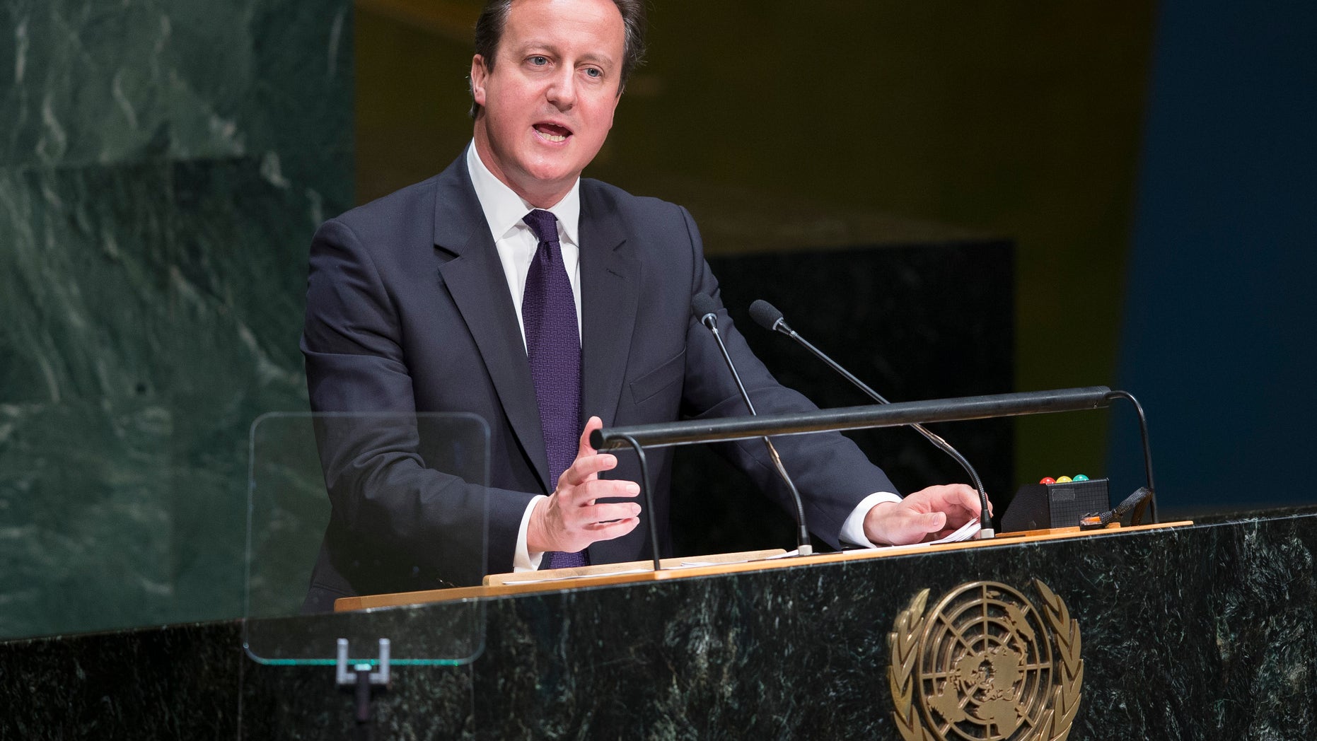 Sept. 24, 2014: United Kingdom's Prime Minister David Cameron addresses the 69th session of the United Nations General Assembly.
