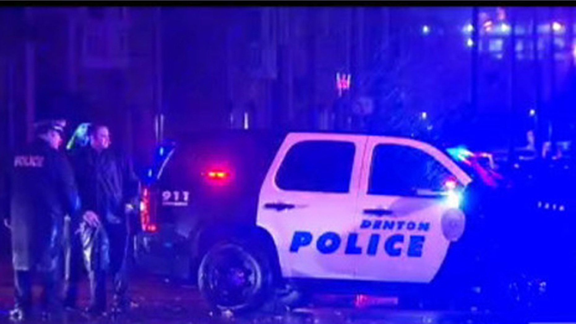 Dec. 13, 2015: Police respond to a shooting involving a University of North Texas police officer and a student in Denton, Texas. (KDFW)