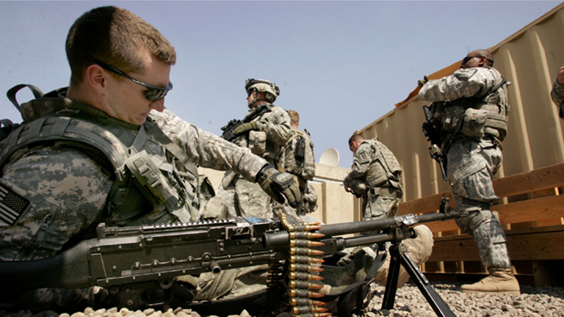 BAGHDAD, IRAQ - MARCH 5: U.S soldiers rest at their base on March 5, 2009 in Baghdad, Iraq. A group of U.S soldiers attended the reopening of the al-Fadael elementary school today in the Al-Hurriya district north of Baghdad after it was repaired from damages suffered during the war. U.S President Barack Obama announced last week plans to leave around 35,000 to 50,000 U.S. military forces in Iraq after pulling the majority of them out by August 2010. (Photo by Wathiq Khuzaie/Getty Images)