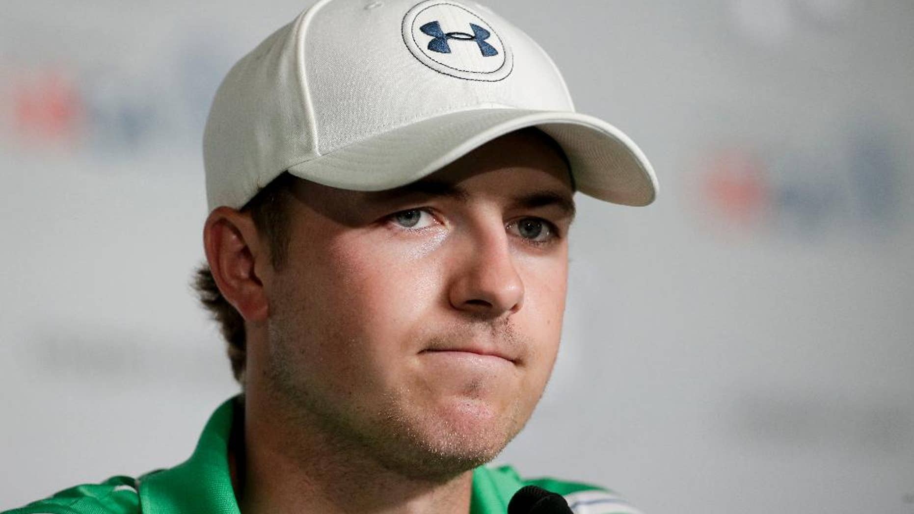 Jordan Spieth talks to the media during a news conference for U.S. Open golf tournament in Pinehurst, N.C., Monday, June 9, 2014. (AP Photo/Chris Carlson)