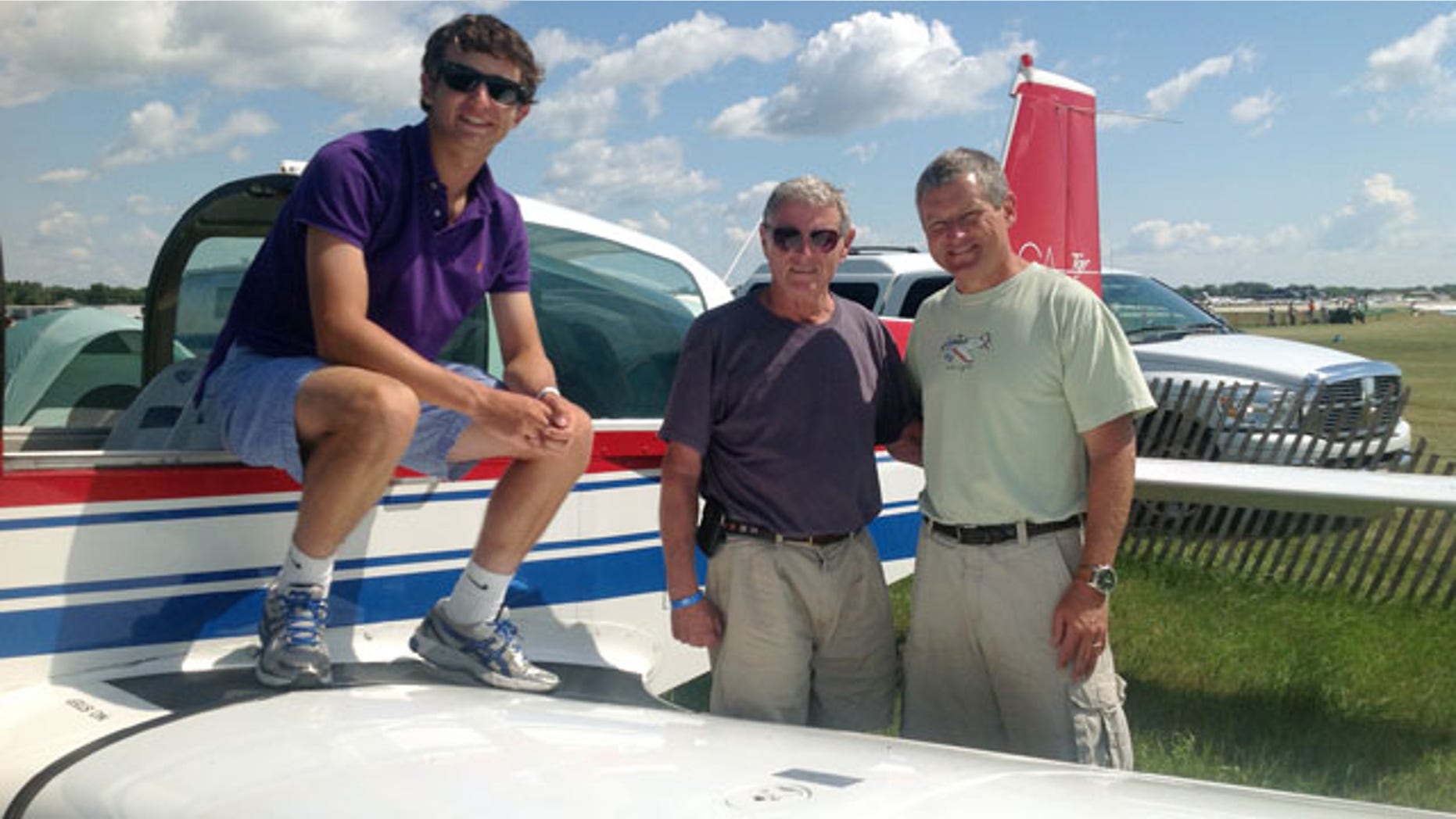 This photo Aug. 1, 2013 photo, courtesy of Sen. James Inhofe, R-Okla., shows from left, Inhofe's grandson Cole Inhofe, Sen. Inhofe and Inhofe's son Perry Inhofe in Oshkosh, Wis. Dr. Perry Inhofe, was killed in a weekend plane crash in northeast Oklahoma. (AP Photo/Courtesy of Sen. James Inhofe, Ryan Jackson)