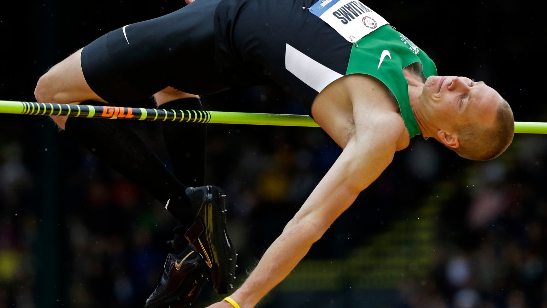 June 25, 2012: Jesse Williams participates in the men's high jump finals at the U.S. Olympic Track and Field Trials in Eugene, Ore