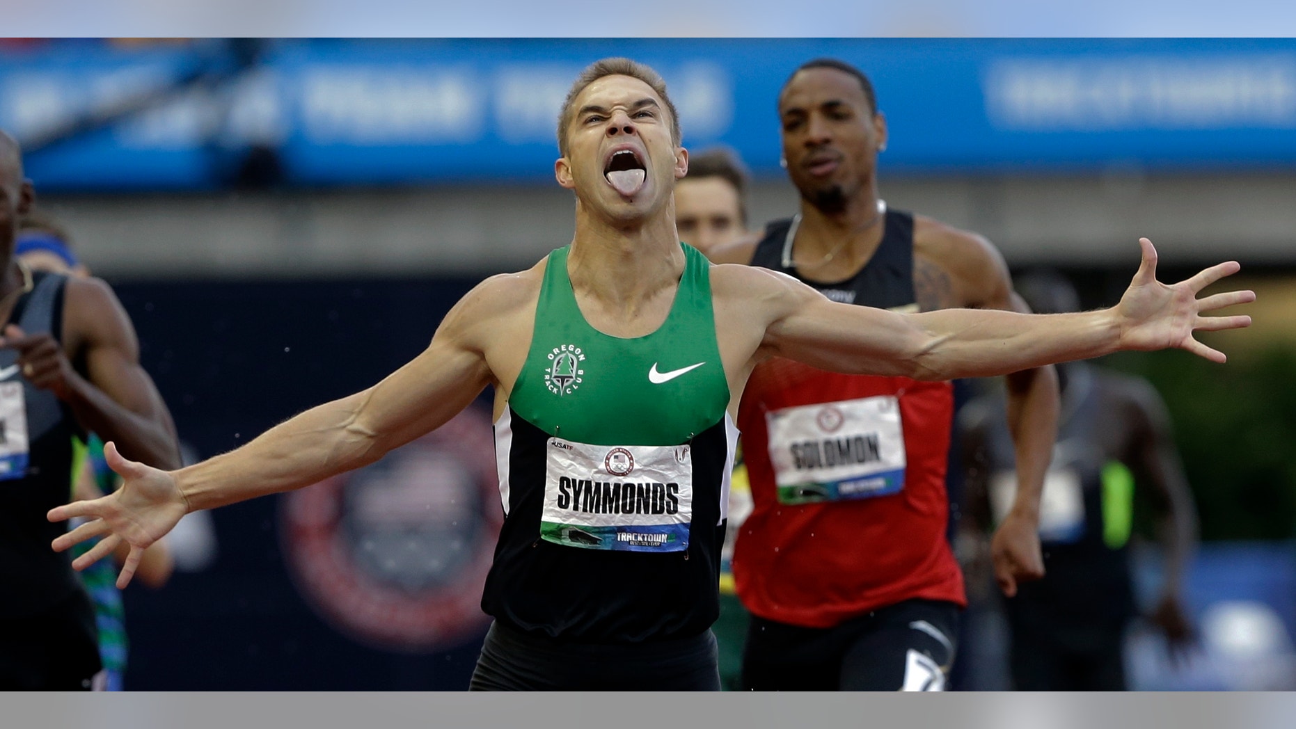 June 25, 2012: Nicholas Symmonds reacts after winning the men's 800m finals at the U.S. Olympic Track and Field Trials in Eugene, Ore