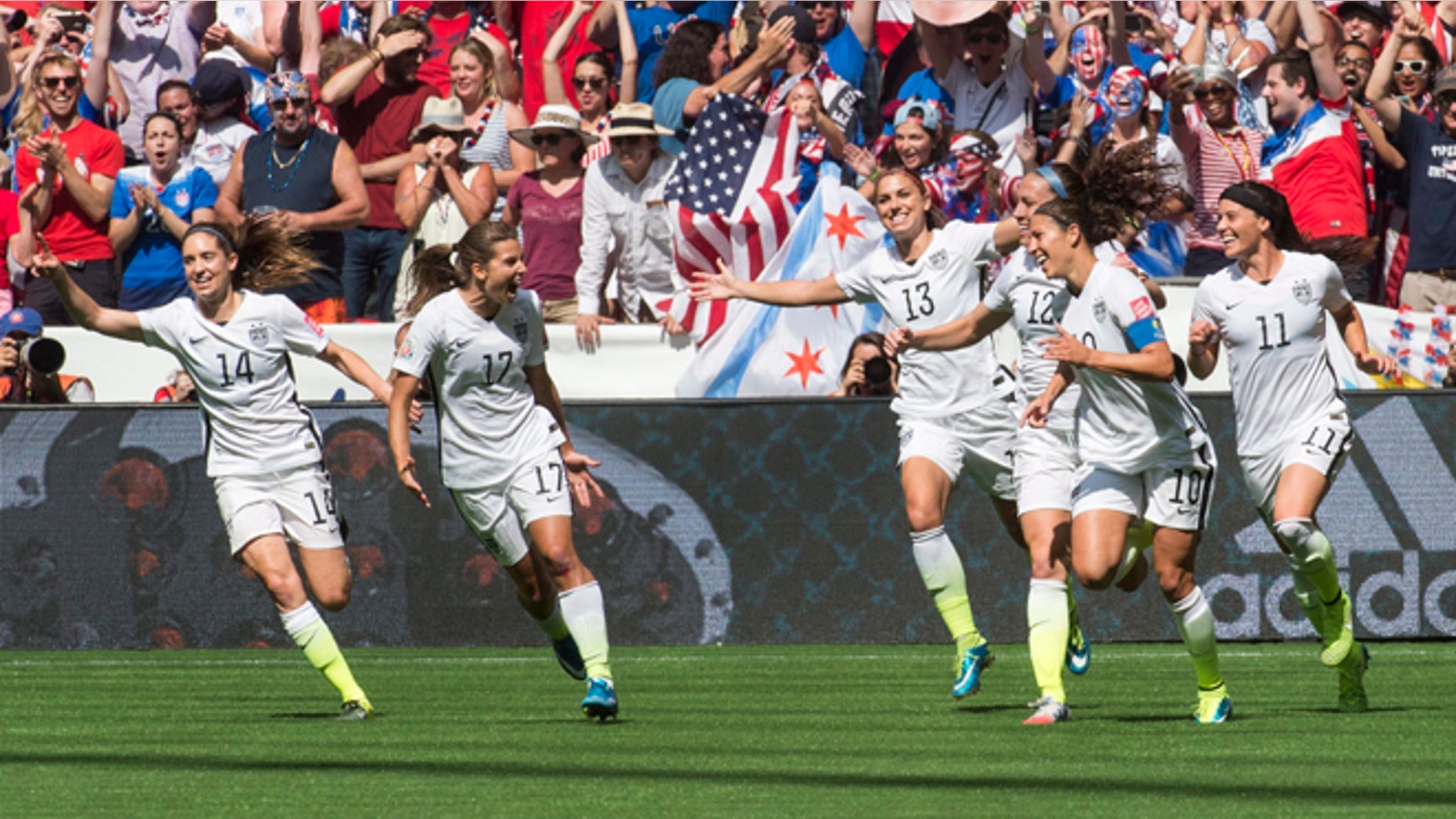 Part of the The U.S. women soccer team in a July 5, 2015 file photo.
