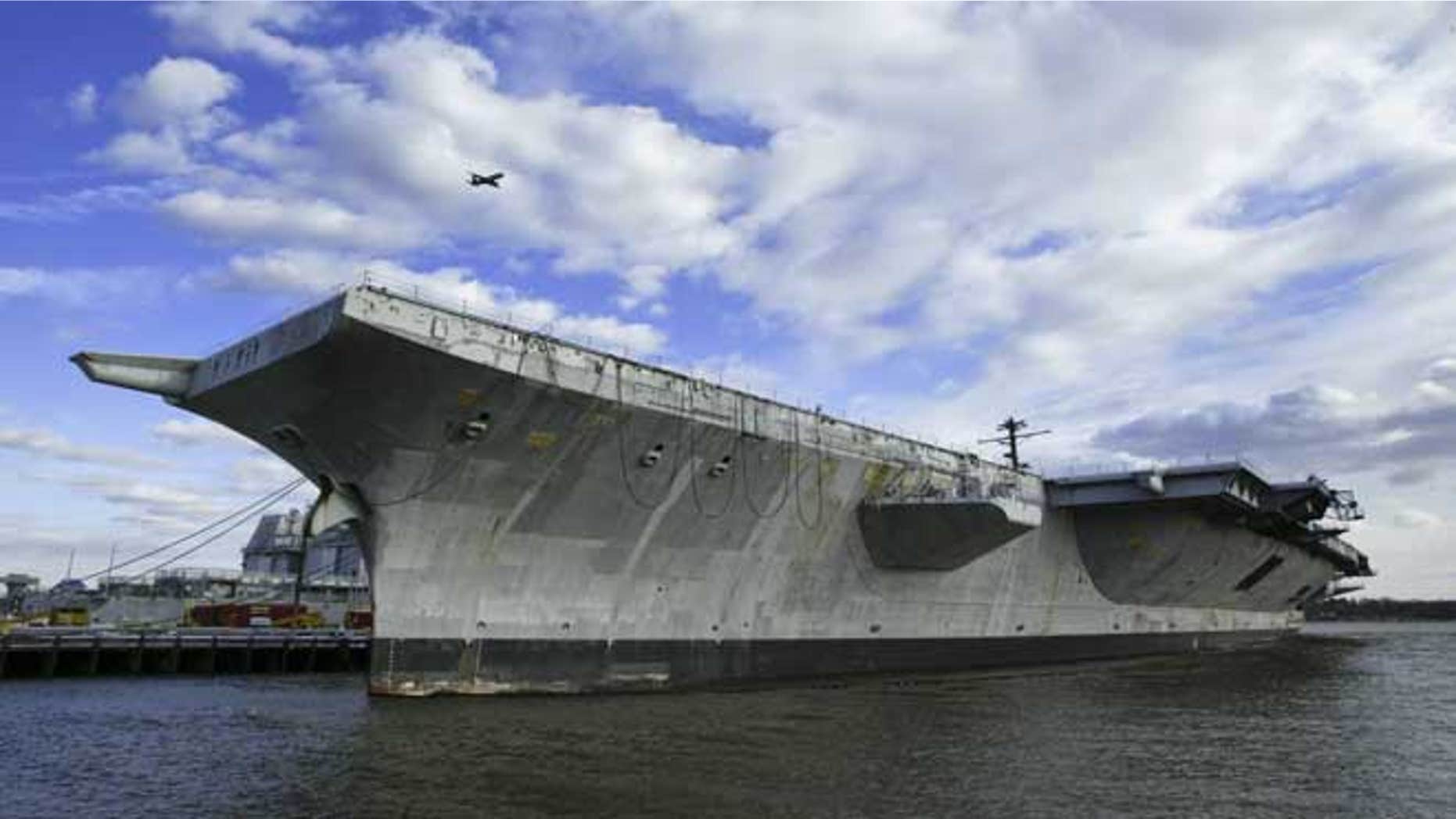 In this March 2, 2005 file photo, the aircraft carrier USS America is shown in Philadelphia.