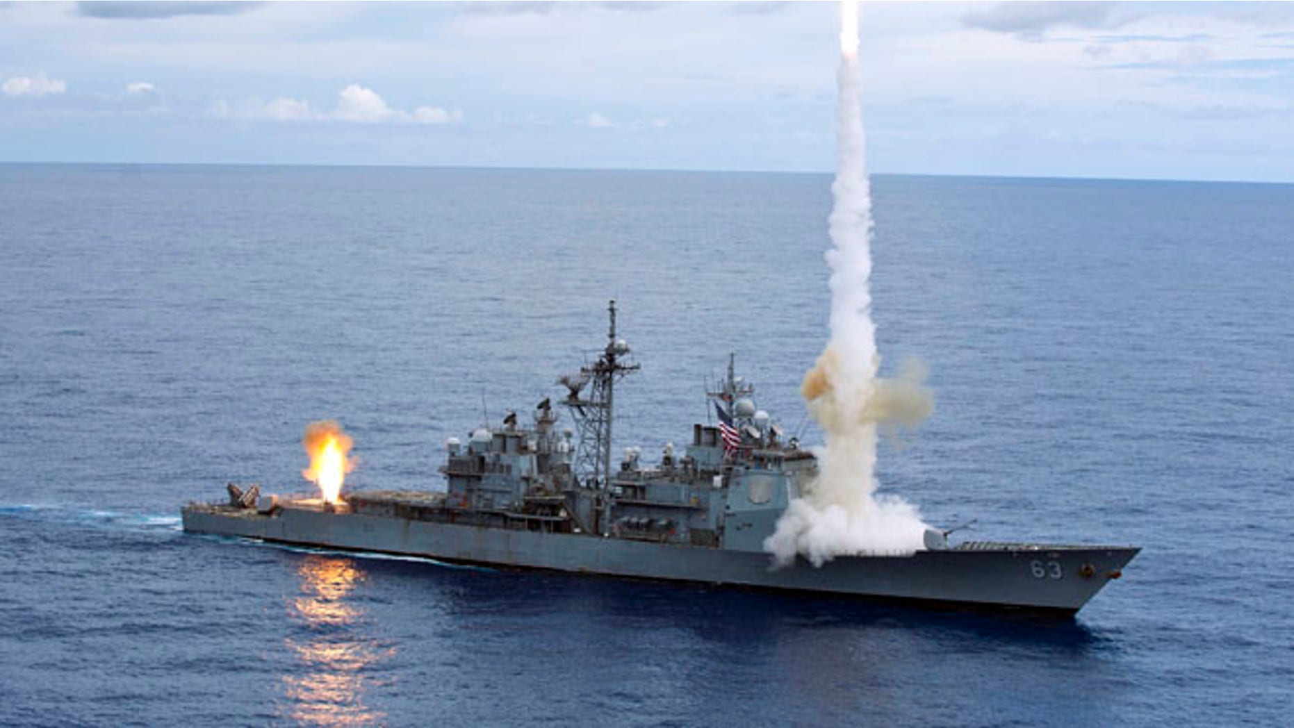 Handout photo taken September 20, 2012 and released to Reuters on September 25, 2012 of the Ticonderoga-class guided-missile cruiser USS Cowpens (CG 63) in the Pacific Ocean.