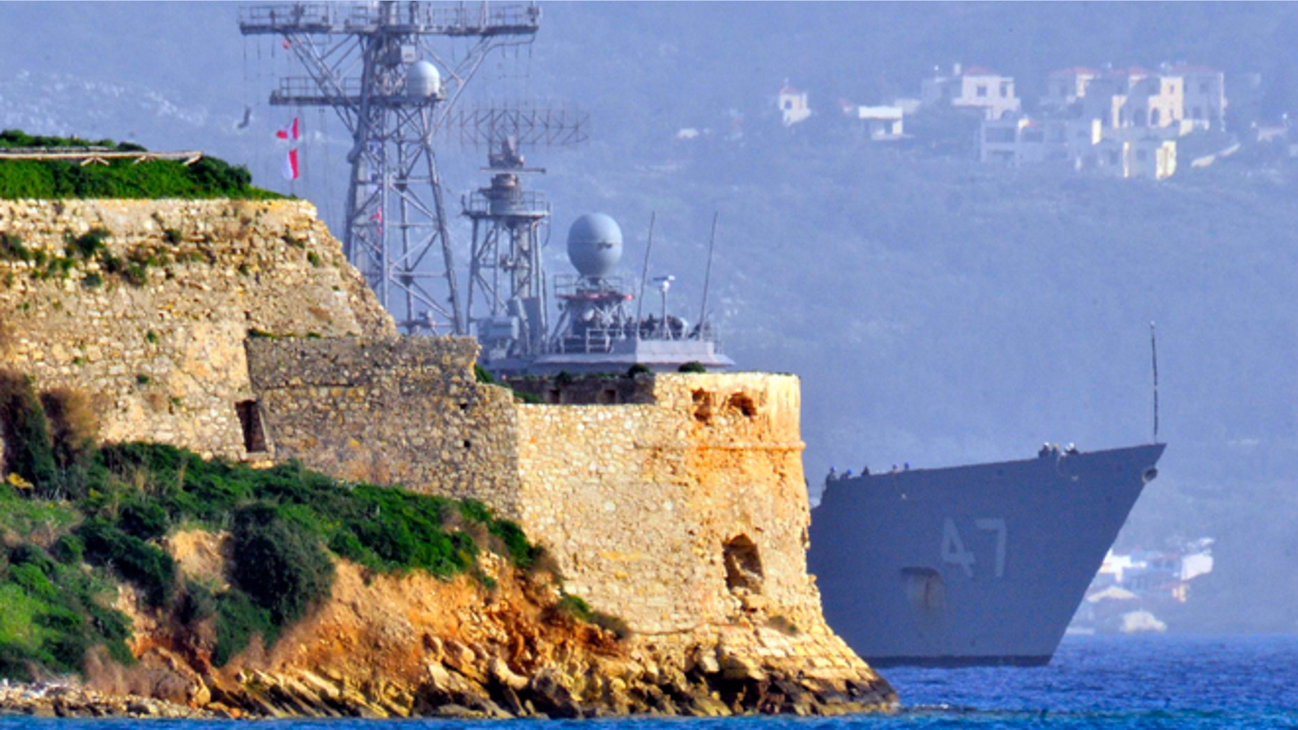 Feb. 4, 2013: The guided-missile frigate USS Nicholas (FFG 47) enters Souda Harbor in Greece. Nicholas is homeported at Naval Station Norfolk and currently deployed conducting maritime security operations and theater security cooperation efforts.