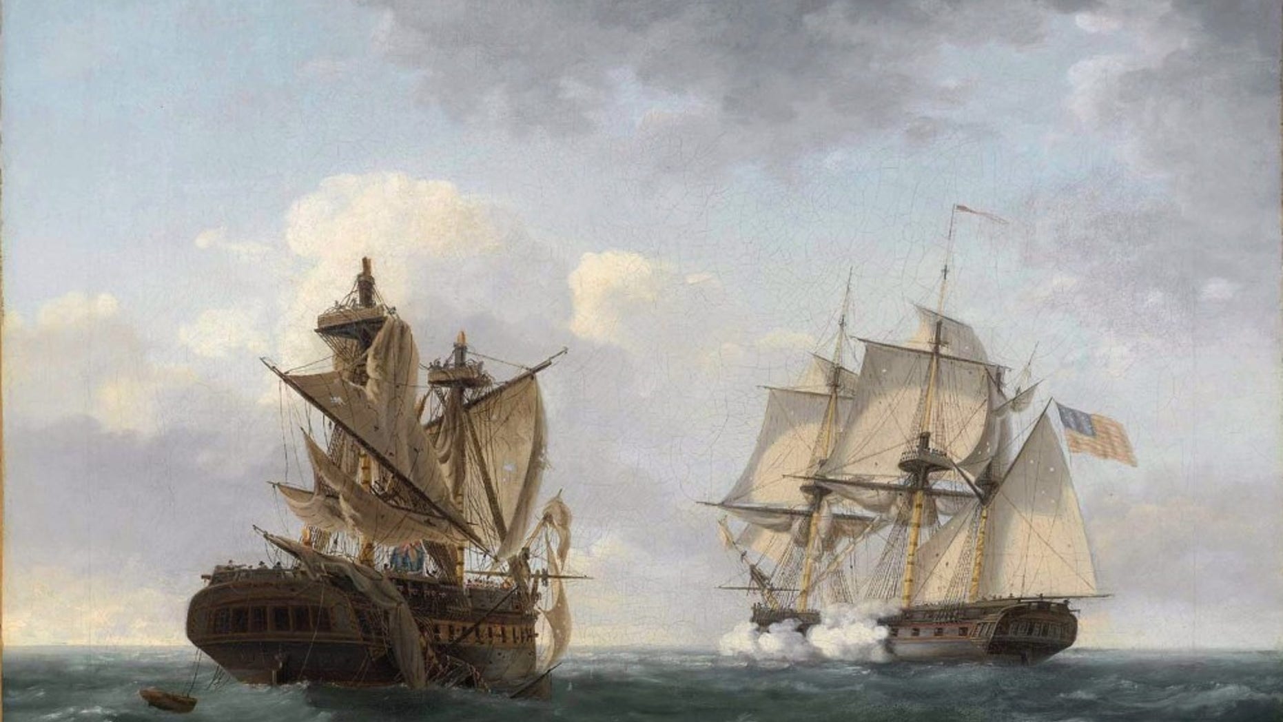 The USS United States battling the HMS Macedonian during the War of 1812.