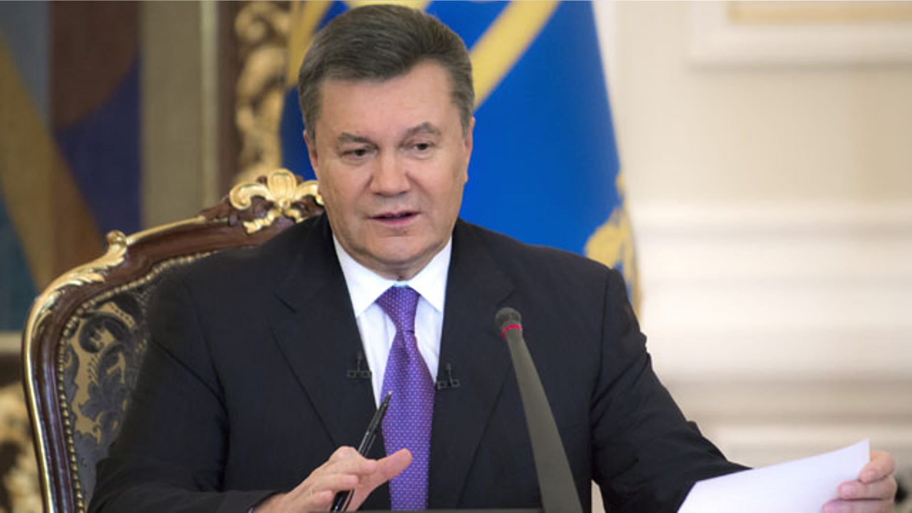December 19, 2013: Ukrainian President Viktor Yanukovych speaks during a press conference in Kiev. (AP Photo/Mykhailo Markiv, Pool)