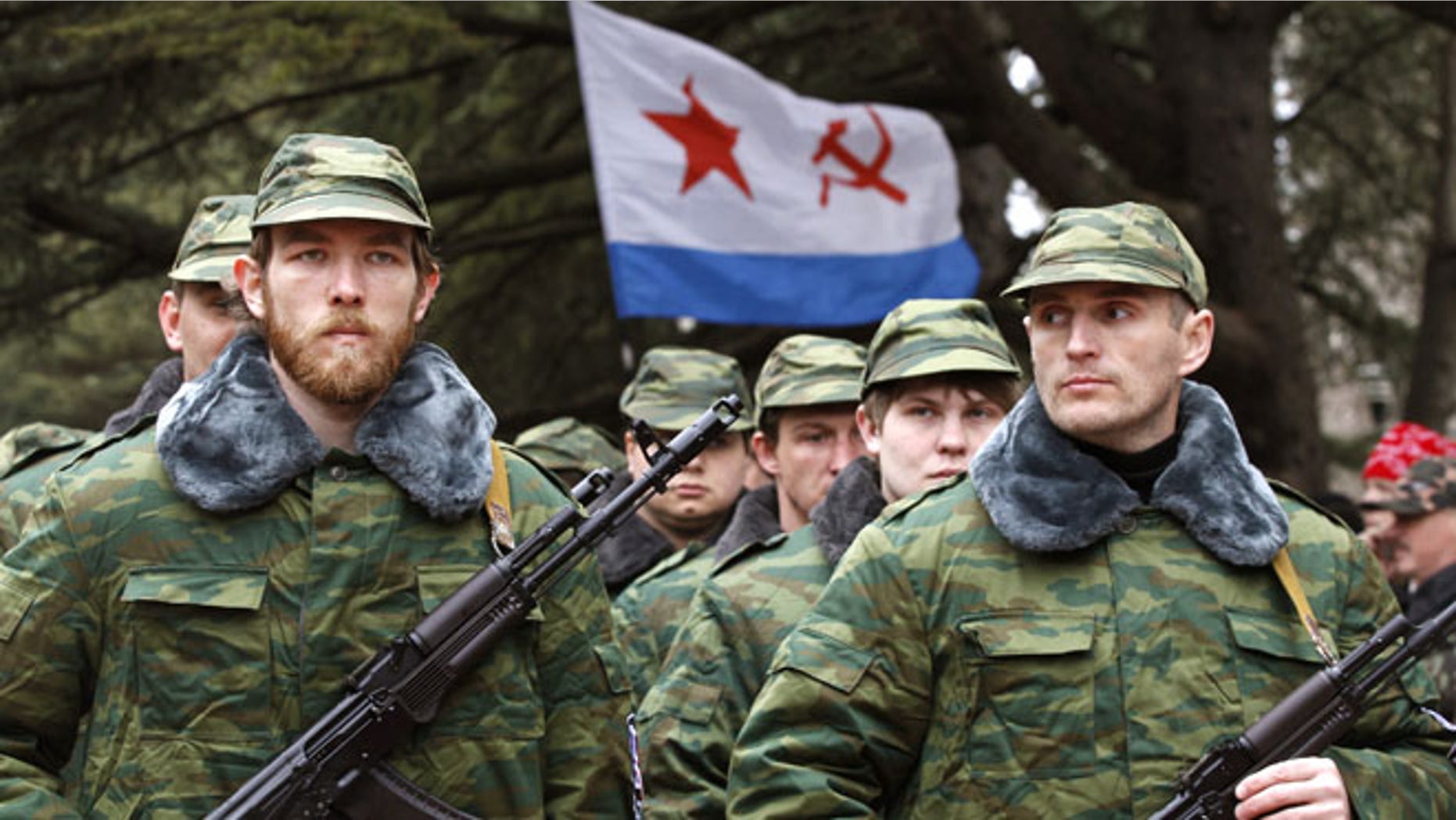 March 8, 2014: Members of a pro-Russian self-defense unit in Simferopol, Ukraine.