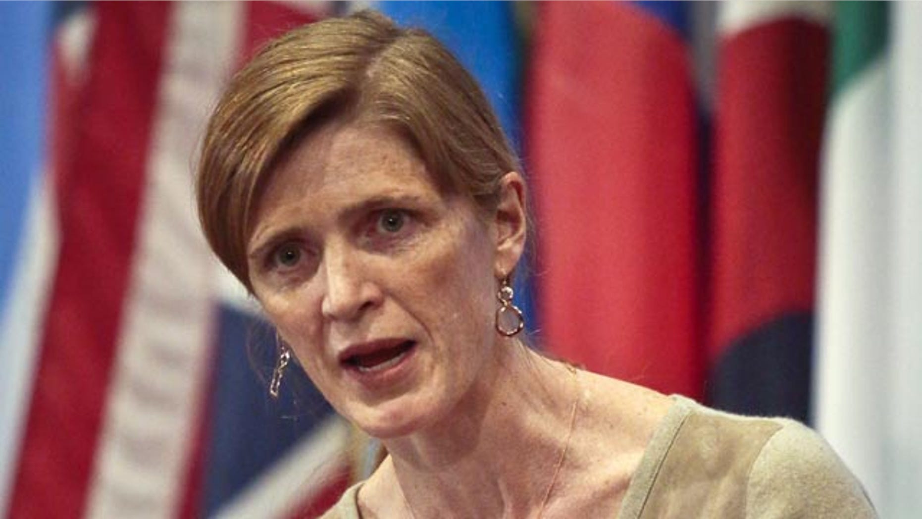 File-This Feb. 28, 2014, file photo shows Samantha Power, U.S. Ambassador to the U.N., speaking during a news conference after a private U.N. Security Council meeting. (AP Photo/Bebeto Matthews, File)