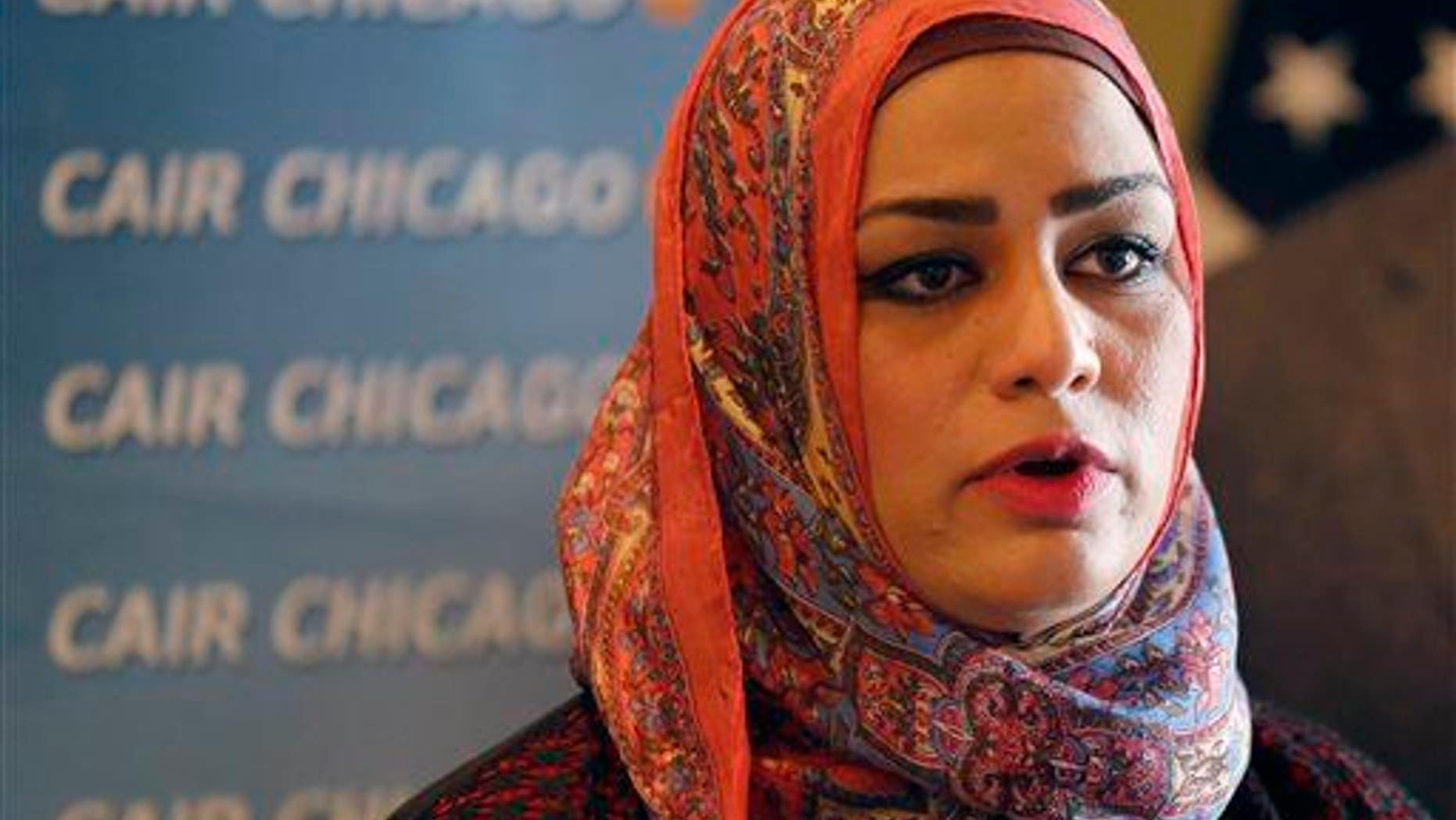 Muslim chaplain Tahera Ahmad responds to a question during a news conference Wednesday, June 3, 2015, in Chicago.