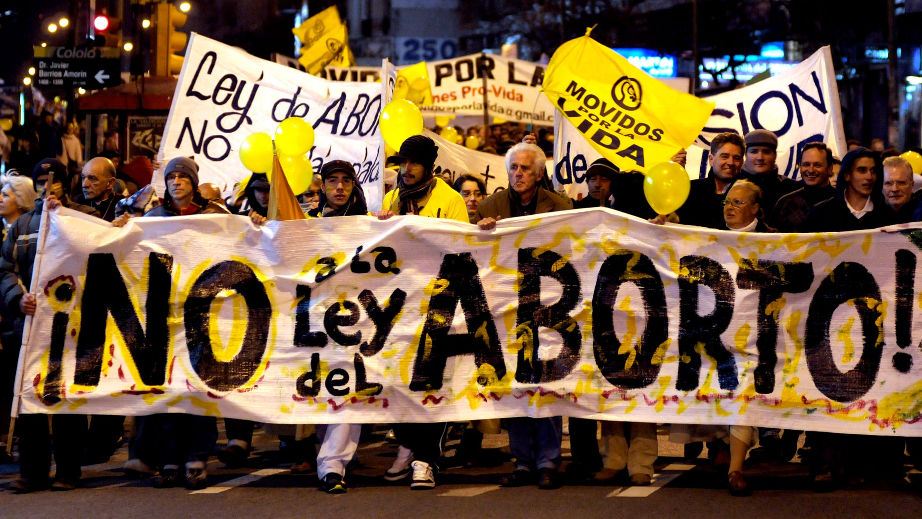 Sept. 24, 2012: People demonstrate against abortion legalization in downtown Montevideo, Uruguay.