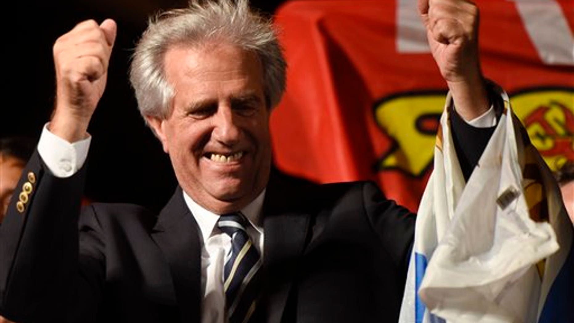Nov. 30, 2014: President elect Tabare Vazquez celebrates in Montevideo, Uruguay.