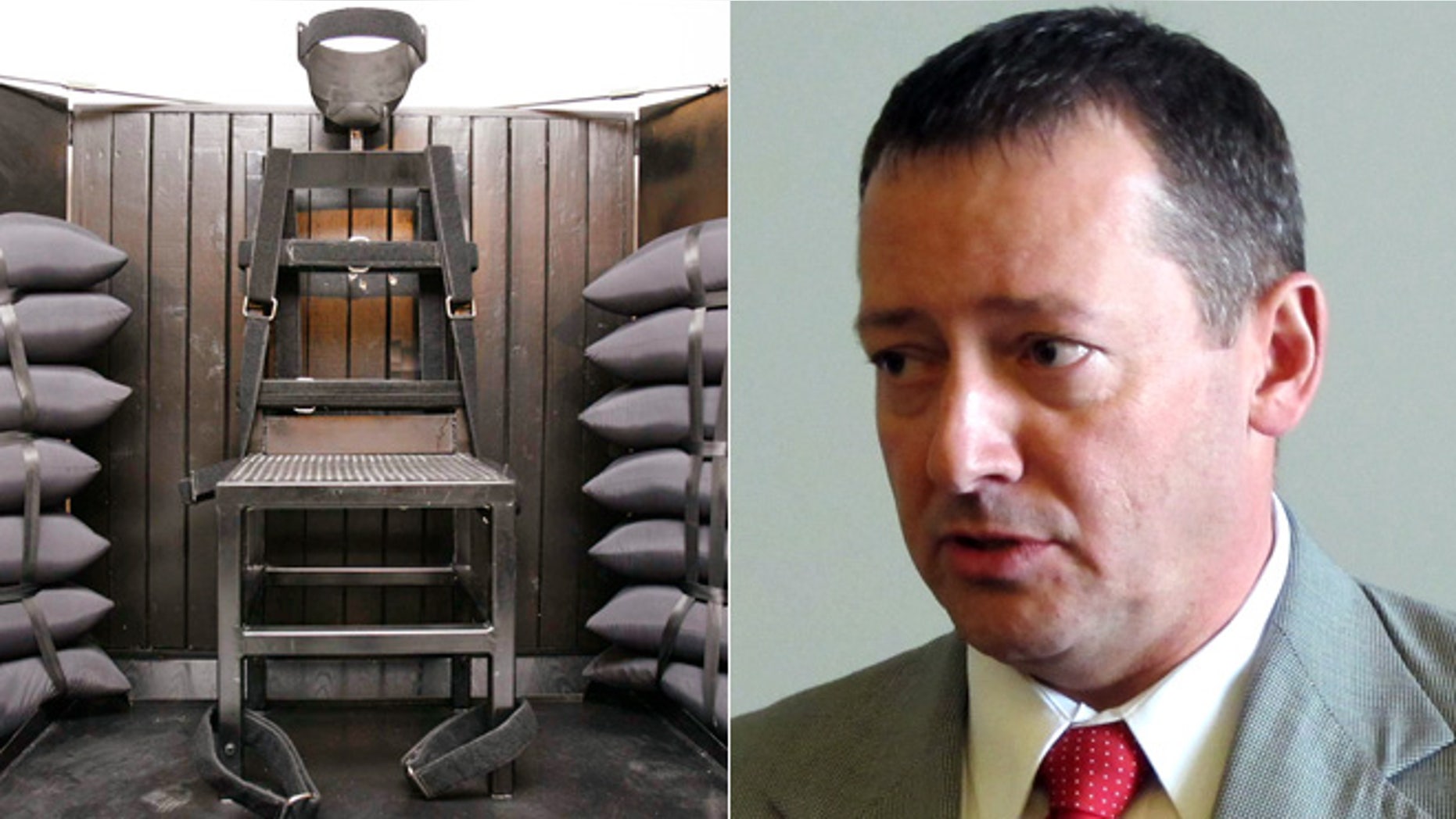 Rep. Paul Ray, R-Clearfield, right, says he believes a firing squad is a more humane form of execution. Pictured left is the execution chamber at the Utah State Prison.
