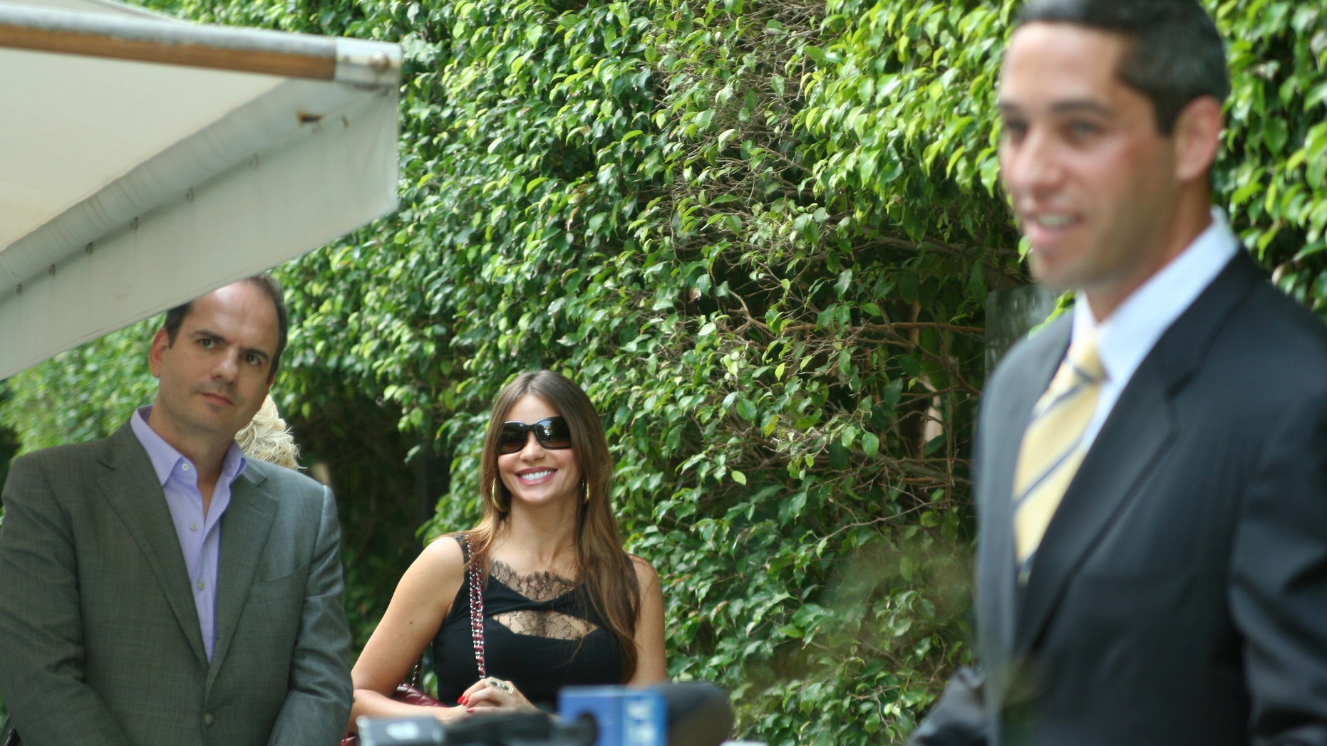 A smiling Sofia Vergara with her boyfriend, Nick Loeb, at a Miami Beach hotel shortly before he announced he did not want to run for senate. There had been much speculation that he wanted to run for statewide office.
