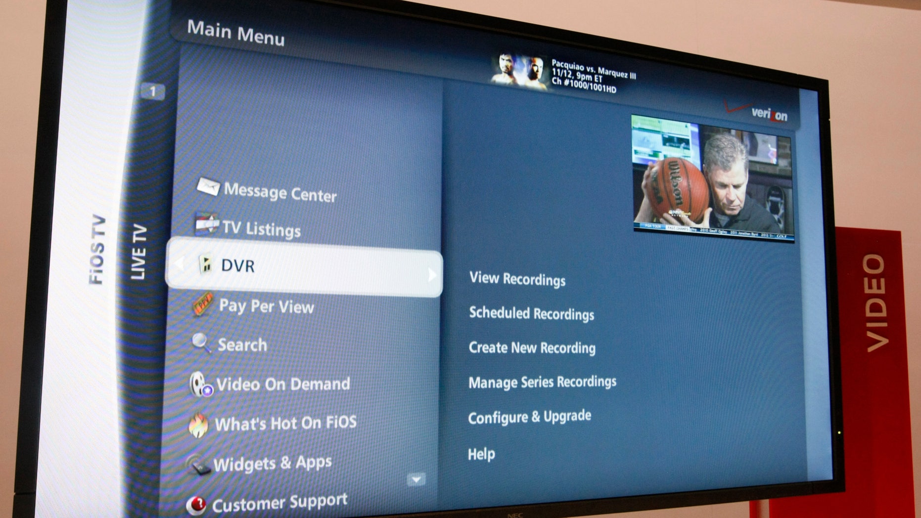 Verizon's FiOS TV programming is displayed at the Verizon booth on the second day of the Consumer Electronics Show (CES) in Las Vegas January 9, 2013.