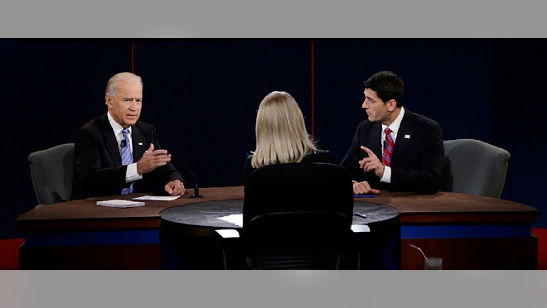 Vice President Joe Biden and Republican vice presidential nominee Rep. Paul Ryan of Wisconsin participate in during the vice presidential debate at Centre College, Thursday, Oct. 11, 2012, in Danville, Ky. (AP Photo/Charlie Neibergall)