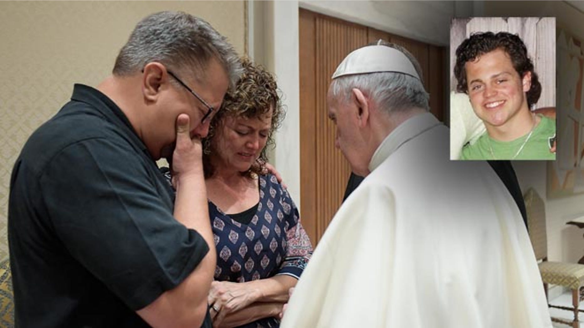 Pope Francis meets Nick and Jodi Solomon, the parents of Beau Solomon, on July 6, 2016.