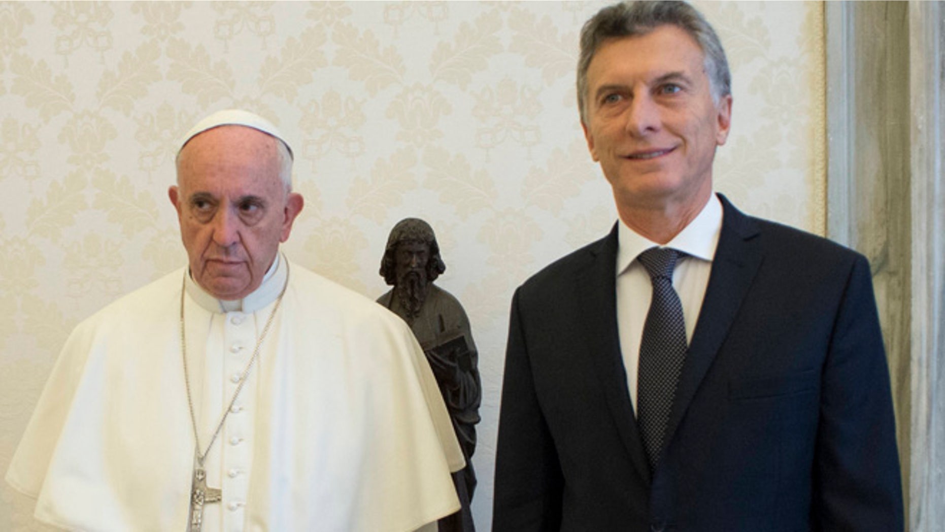 Pope Francis and Argentina's president Mauricio Macri pose for a picture during a private audience at the Vatican, Saturday, Feb. 27, 2016 (L'Osservatore Romano/pool photo via AP)