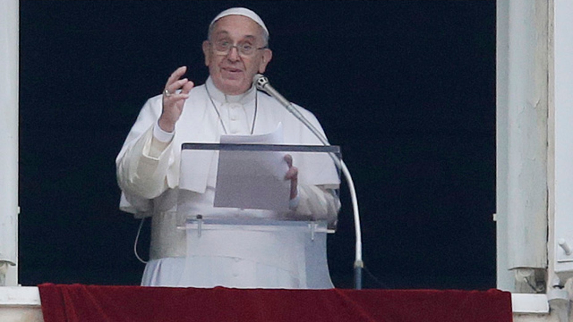 Jan. 11, 2015: Pope Francis delivers his message during the Angelus noon prayer at the Vatican. (AP Photo/Gregorio Borgia)