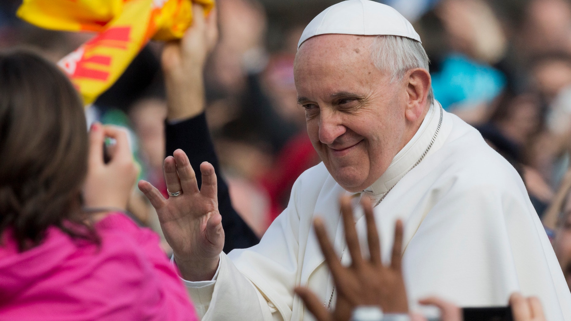 April 3, 2013 - Pope Francis waves as he tours St. Peter's Square at the Vatican in his popemobile prior to his weekly general audience.