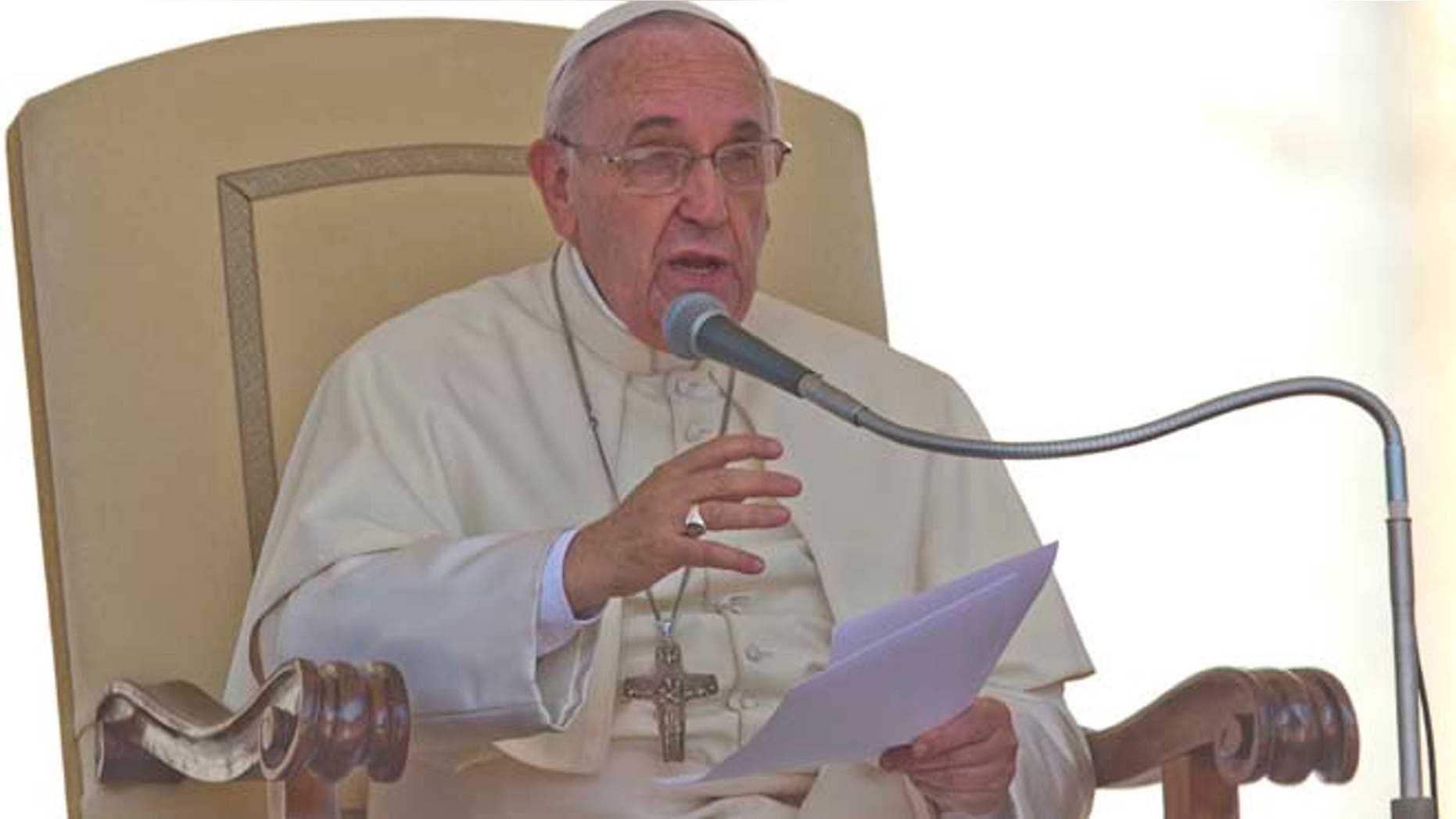 May 13, 2015: Pope Francis delivers his speech during his weekly general audience in St. Peter's Square at the Vatican.