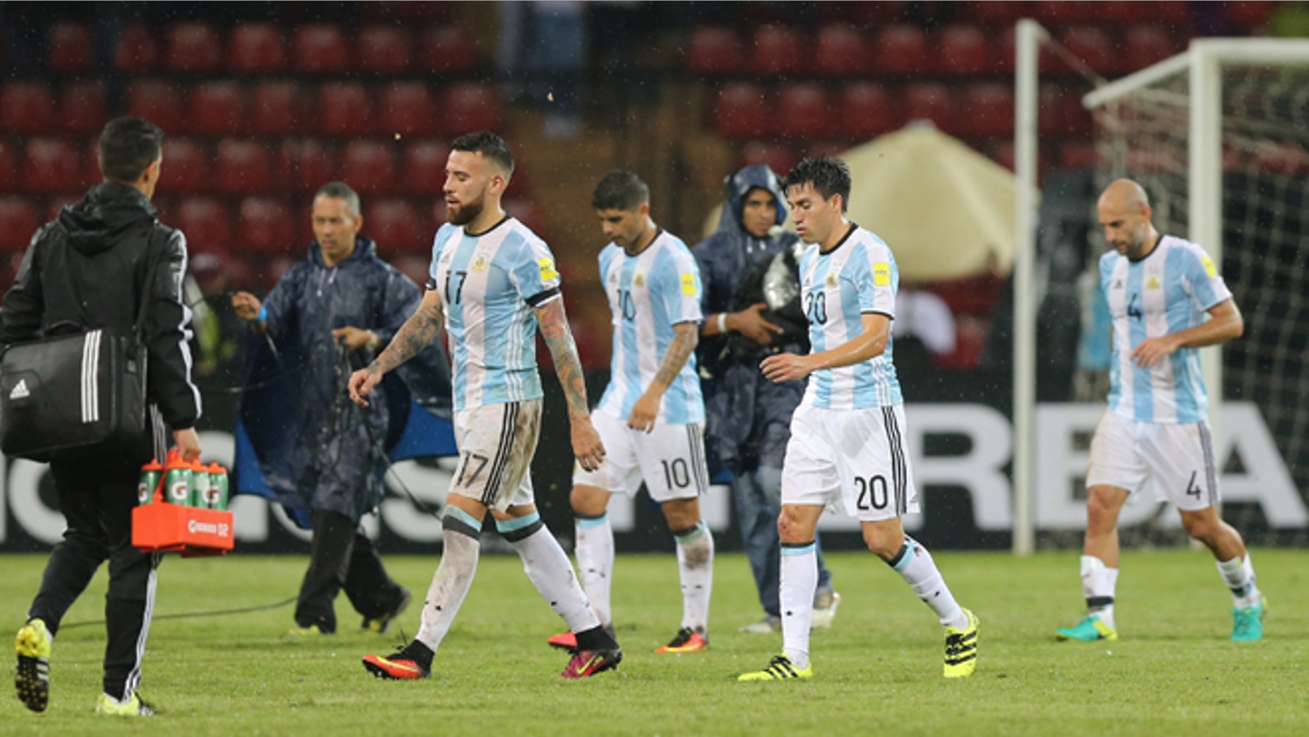Argentina's players after a 2018 World Cup qualifying soccer match against Venezuela, Tuesday, Sept. 6, 2016.