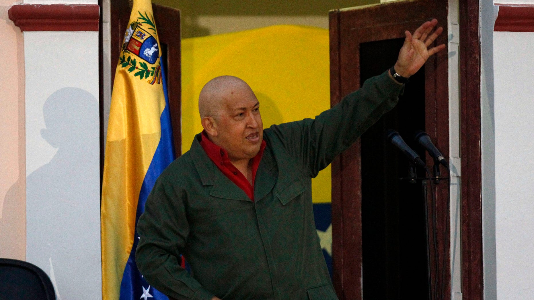 August 22: Venezuela's President Hugo Chavez gestures during a meeting with students at Miraflores presidential palace in Caracas, Venezuela.