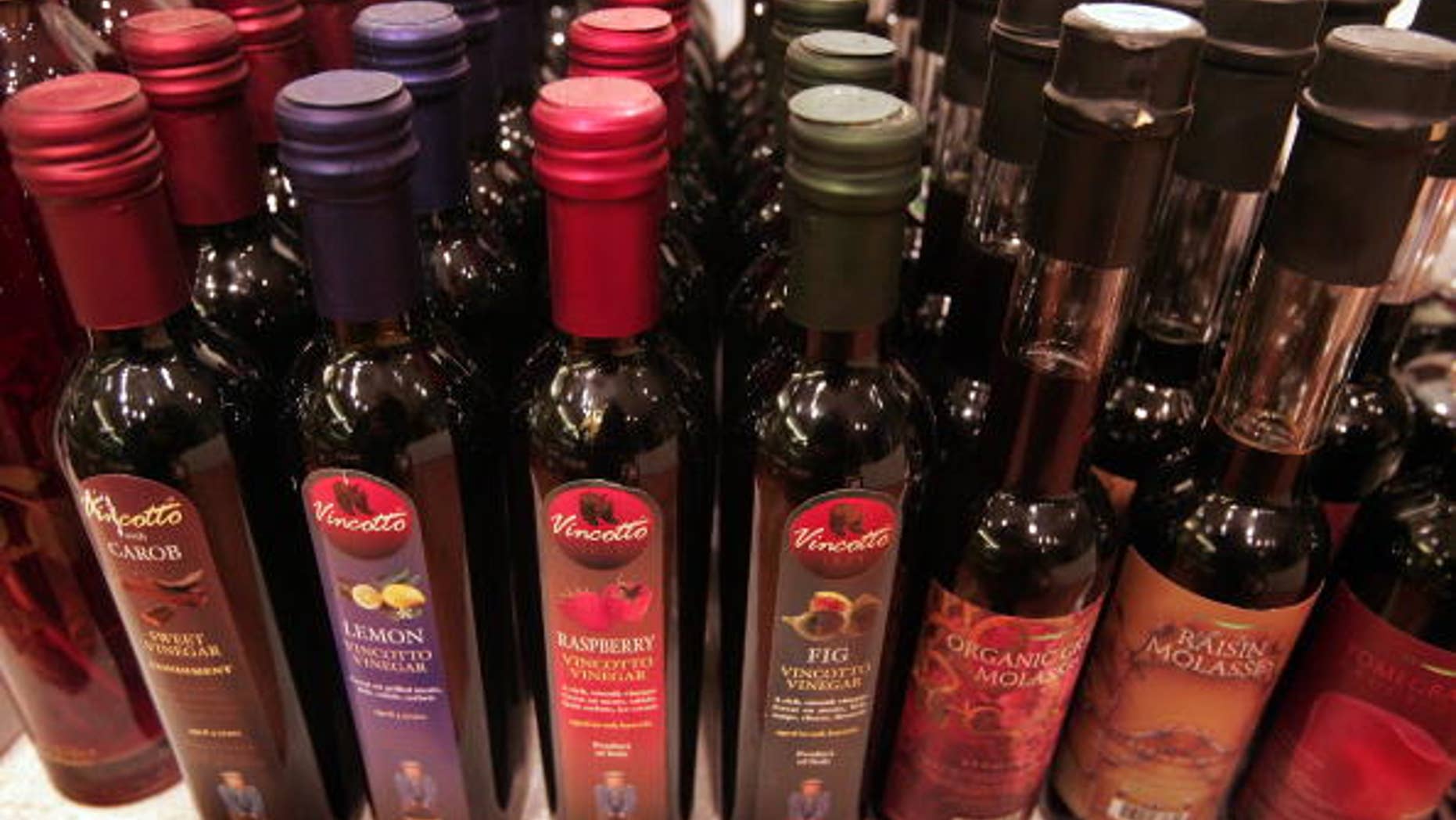 Gourmet vinegar is offered for sale in Chicago, Illinois.