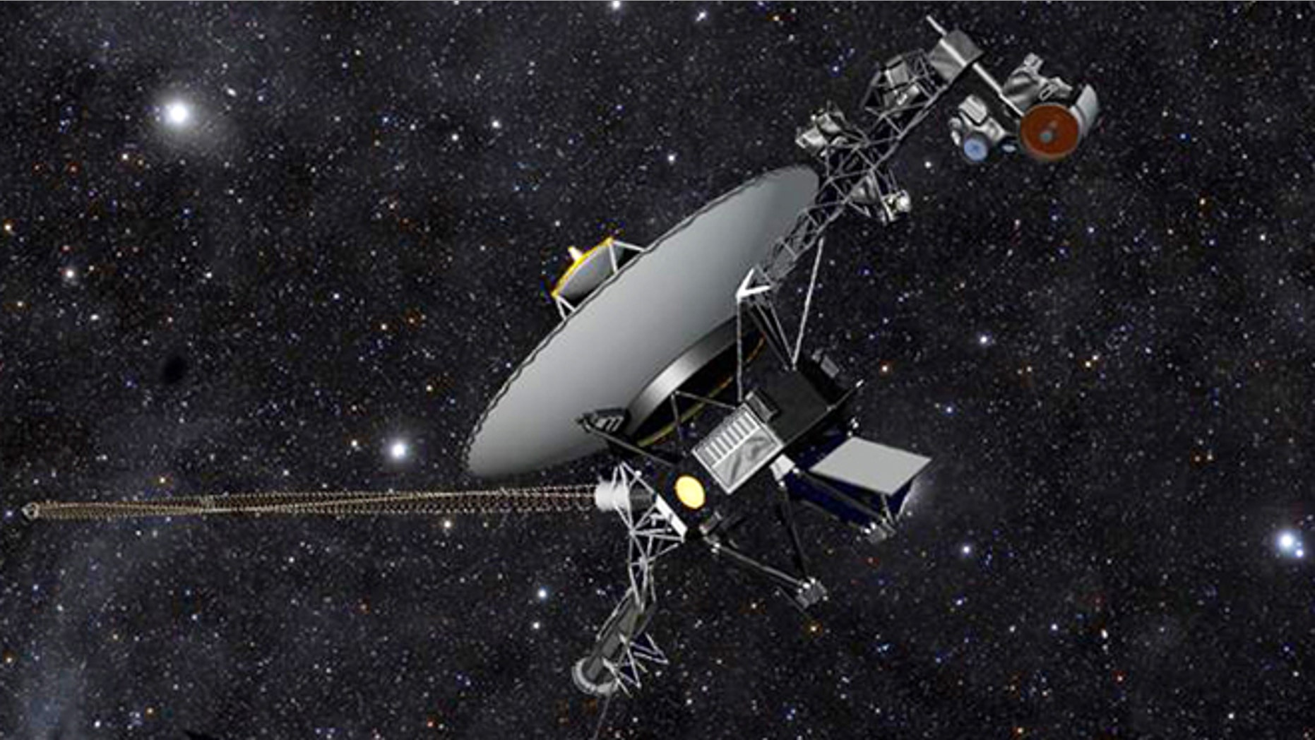 This artist rendering released by NASA shows NASAs Voyager 1 spacecraft barreling through space.