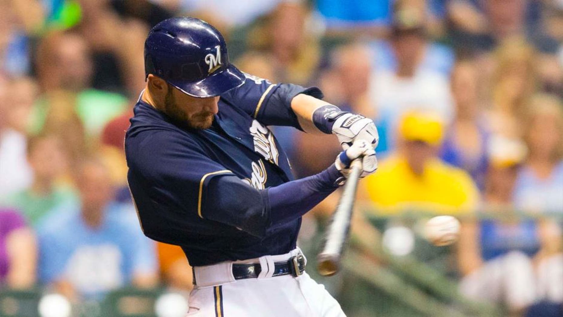 Tuesday, Sept. 1: Milwaukee Brewers catcher Jonathan Lucroy hits a RBI single during the second inning against the Pittsburgh Pirates at Miller Park.