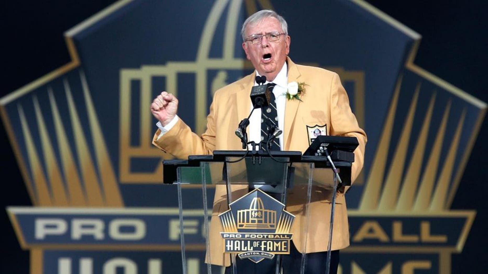 Saturday, August 8: Former Packers general manager Ron Wolf gestures as he gives his speech during inductions to the Pro Football Hall of Fame in Canton, Ohio.