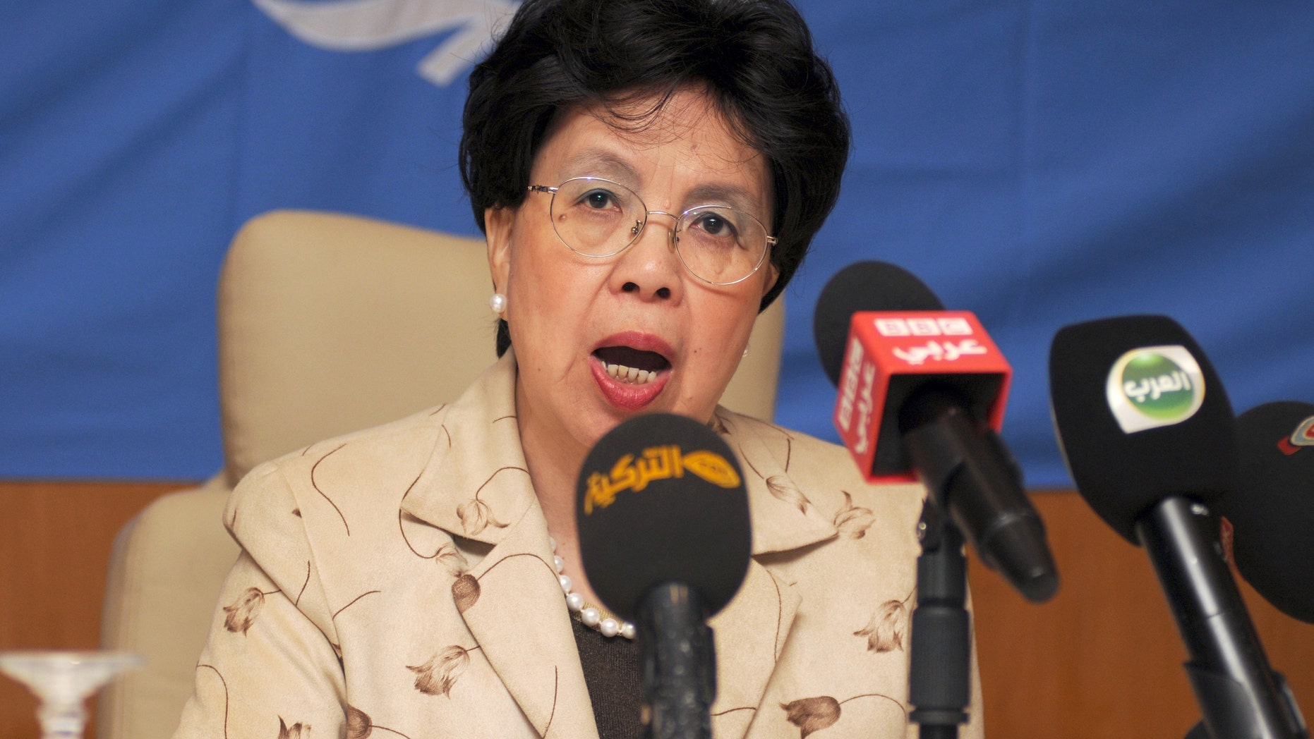 Oct. 19, 2014: In this photo, Margaret Chan, Director General of the World Health Organization (WHO), addresses the media during a media conference in Gammarth, northeastern Tunisia.