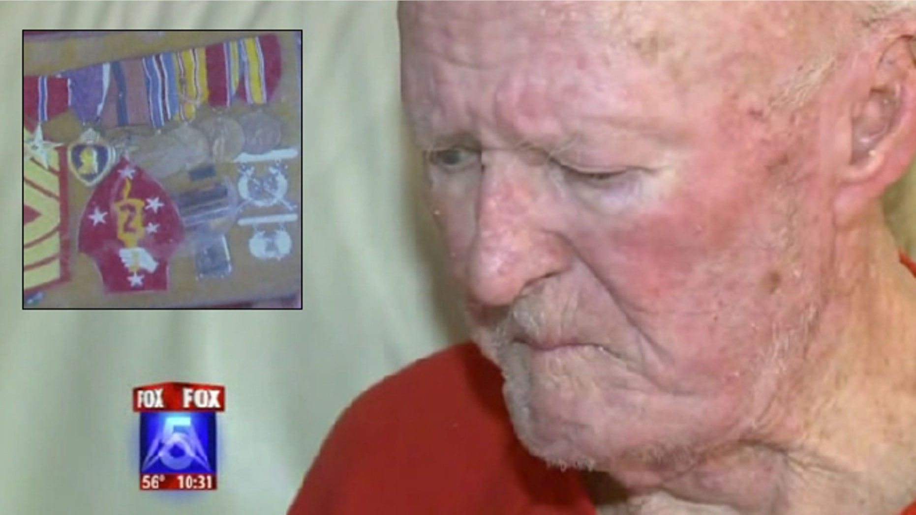 Clyde Kellogg stormed the beaches of Guadalcanal experiencing intense combat. He says his war medals were taken from his wall on Friday.