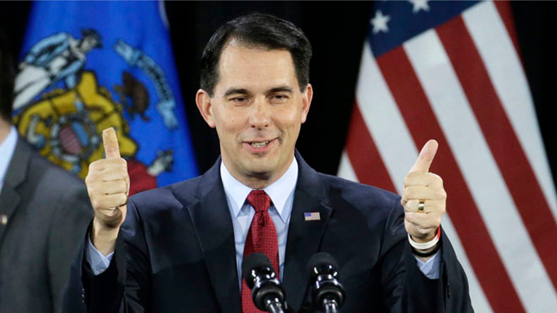 FILE: Nov. 4, 2014: Wisconsin GOP Gov. Scott Walker at his re-election victory party, in West Allis, Wis.