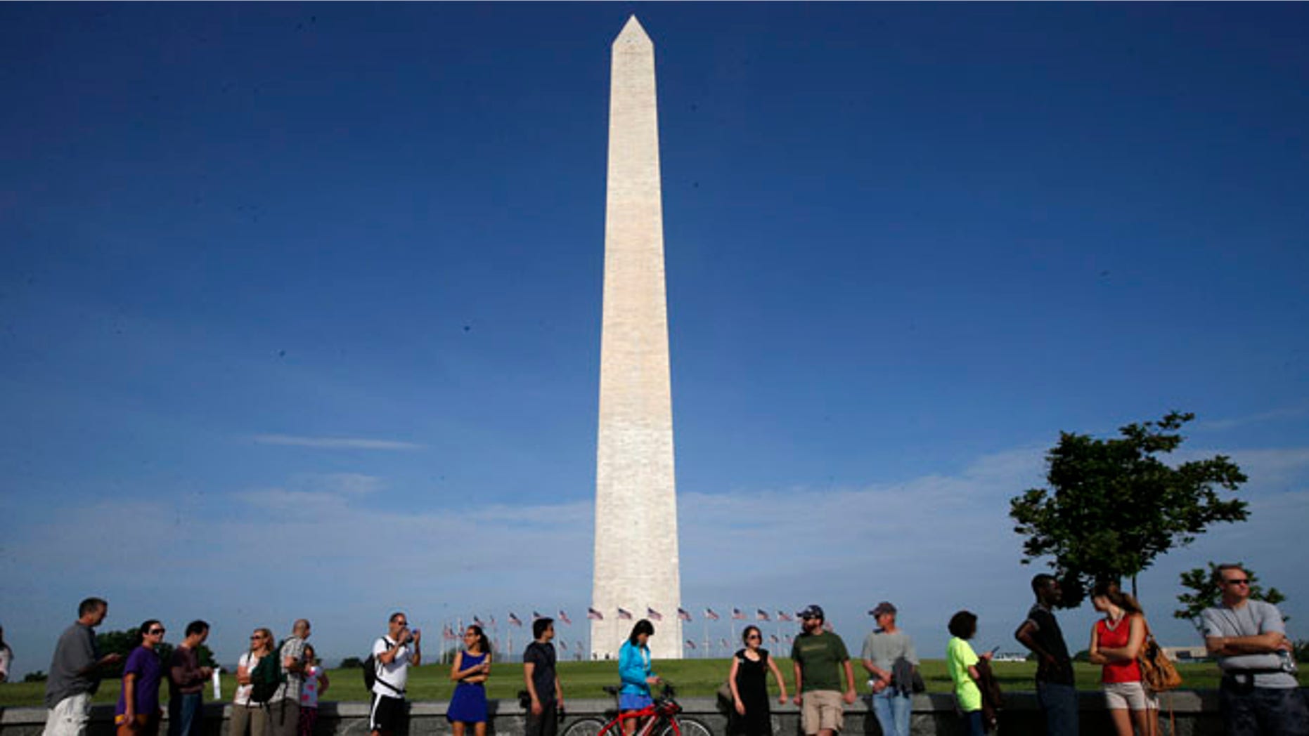 Washington Monument on Monday, May 12, 2014, ahead of a ceremony to celebrate its re-opening to the public today. (AP Photo)