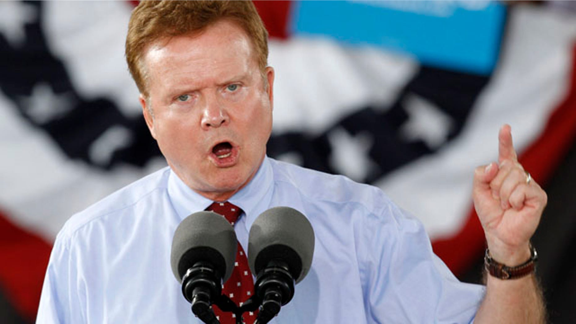 FILE - This Sept. 27, 2012, file photo shows now retired Sen. Jim Webb, D-Va., as he speaks during a rally for President Barack Obama in Virginia Beach, Va. (AP Photo/Steve Helber, File)